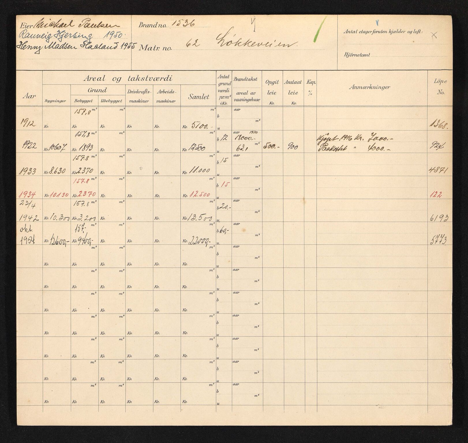 Stavanger kommune. Skattetakstvesenet, BYST/A-0440/F/Fa/Faa/L0029/0006: Skattetakstkort / Løkkeveien 62 - 110