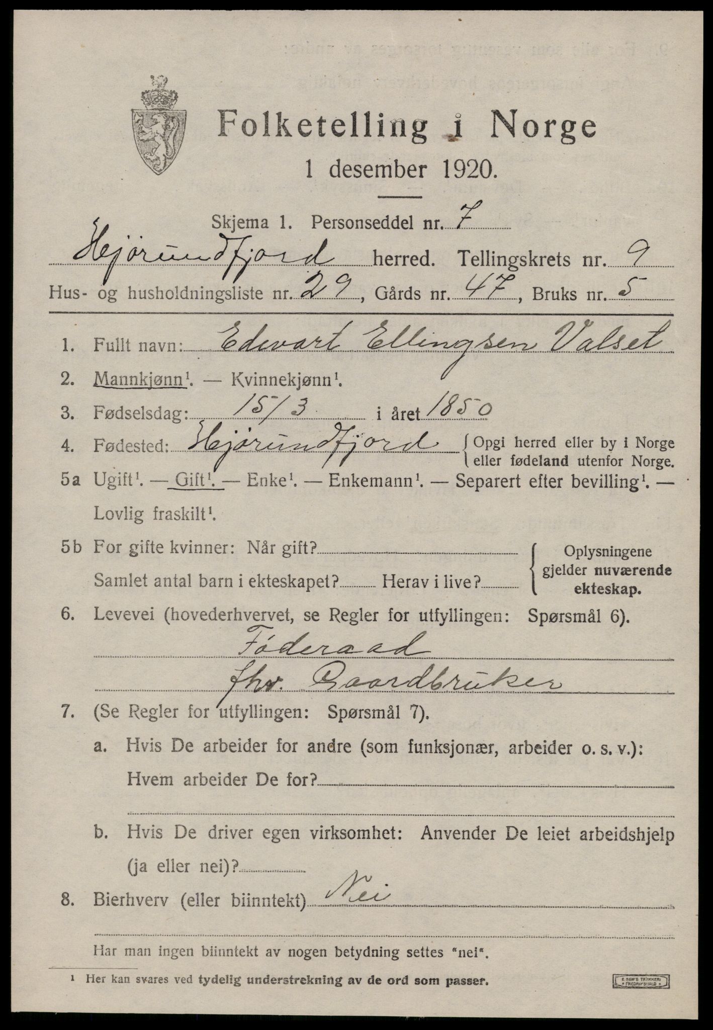 SAT, Folketelling 1920 for 1522 Hjørundfjord herred, 1920, s. 3597