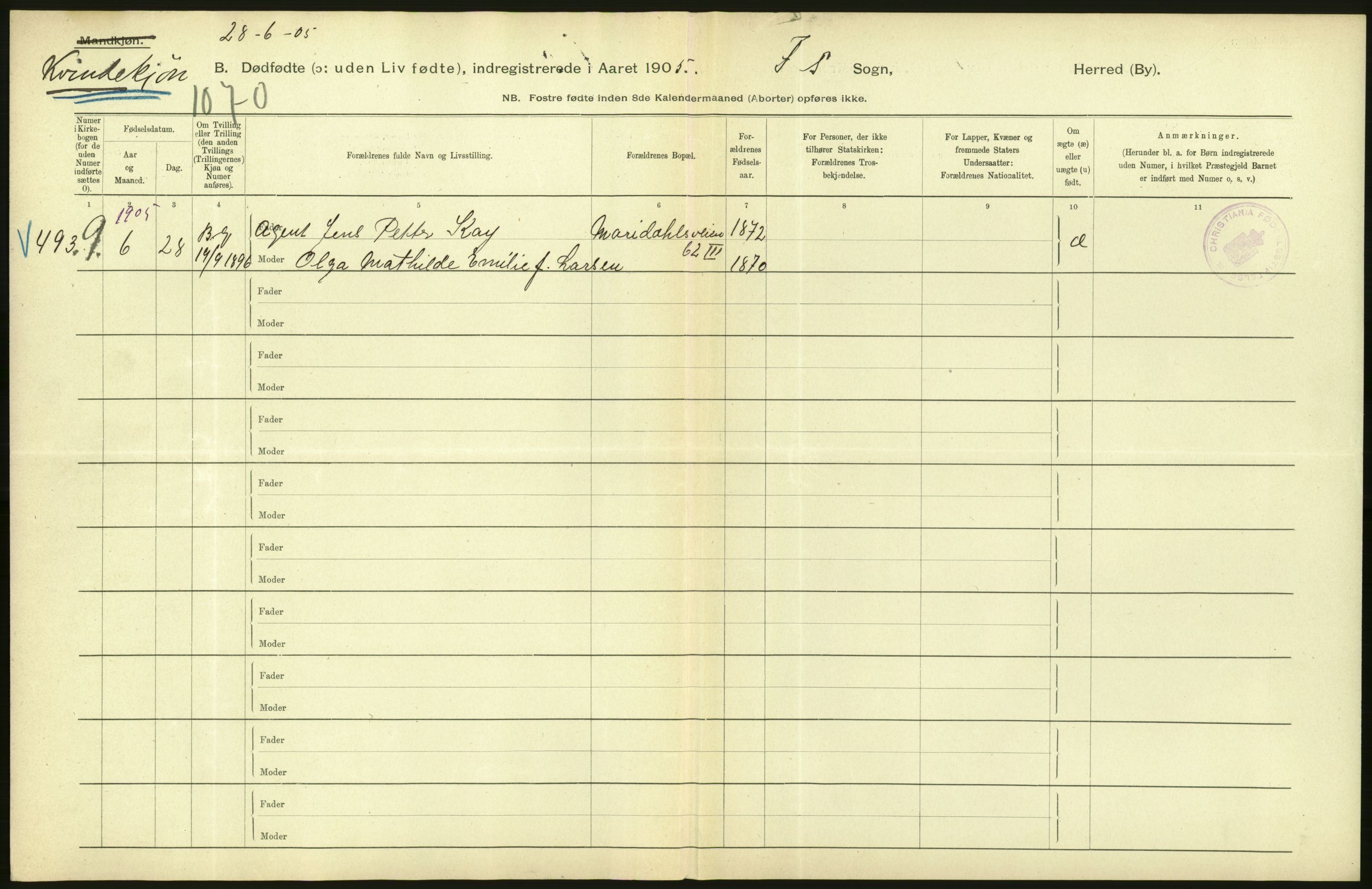 Statistisk sentralbyrå, Sosiodemografiske emner, Befolkning, RA/S-2228/D/Df/Dfa/Dfac/L0007a: Kristiania: Døde, dødfødte., 1905, s. 832