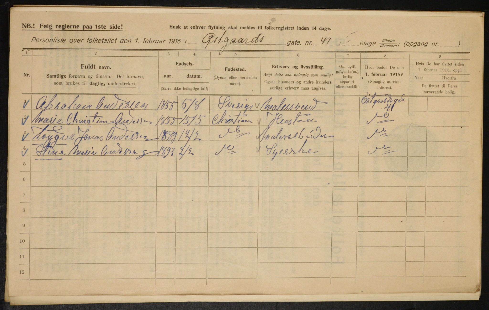 OBA, Kommunal folketelling 1.2.1916 for Kristiania, 1916, s. 133075