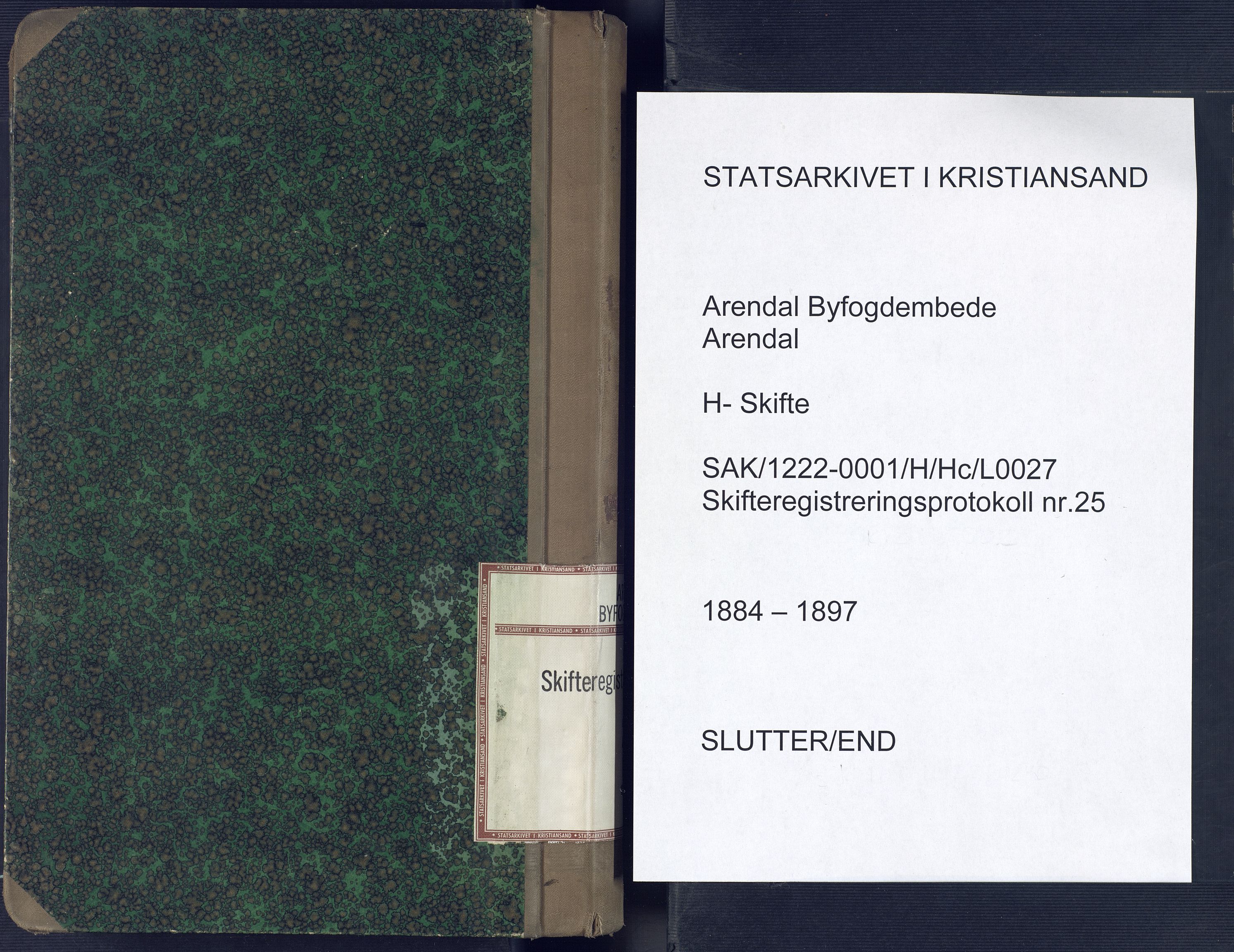 Arendal byfogd, AV/SAK-1222-0001/H/Hc/L0027: Skifteregistreringsprotokoll nr. 25, 1894-1897