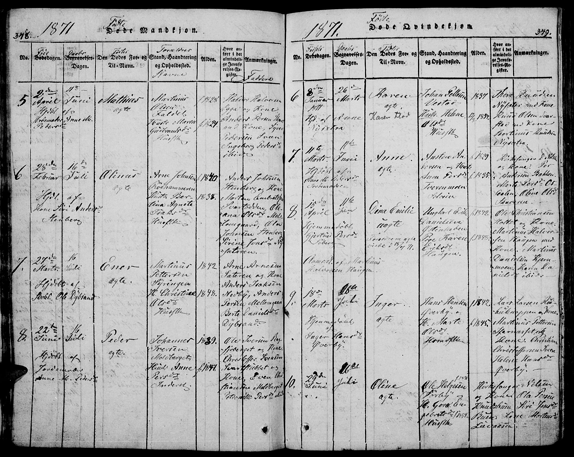 Trysil prestekontor, AV/SAH-PREST-046/H/Ha/Hab/L0005: Klokkerbok nr. 5, 1814-1877, s. 348-349