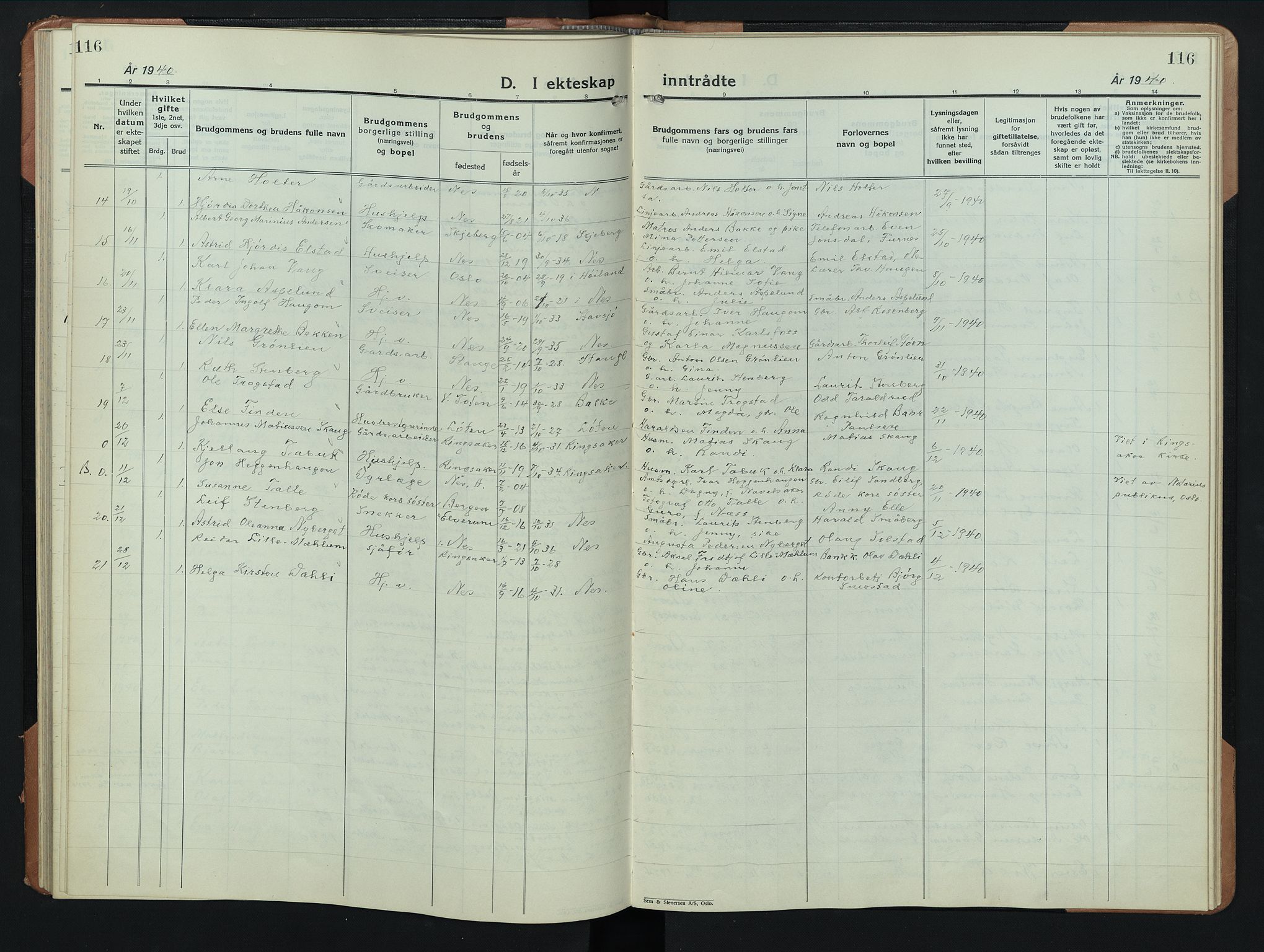 Nes prestekontor, Hedmark, AV/SAH-PREST-020/L/La/L0011: Klokkerbok nr. 11, 1931-1947, s. 116