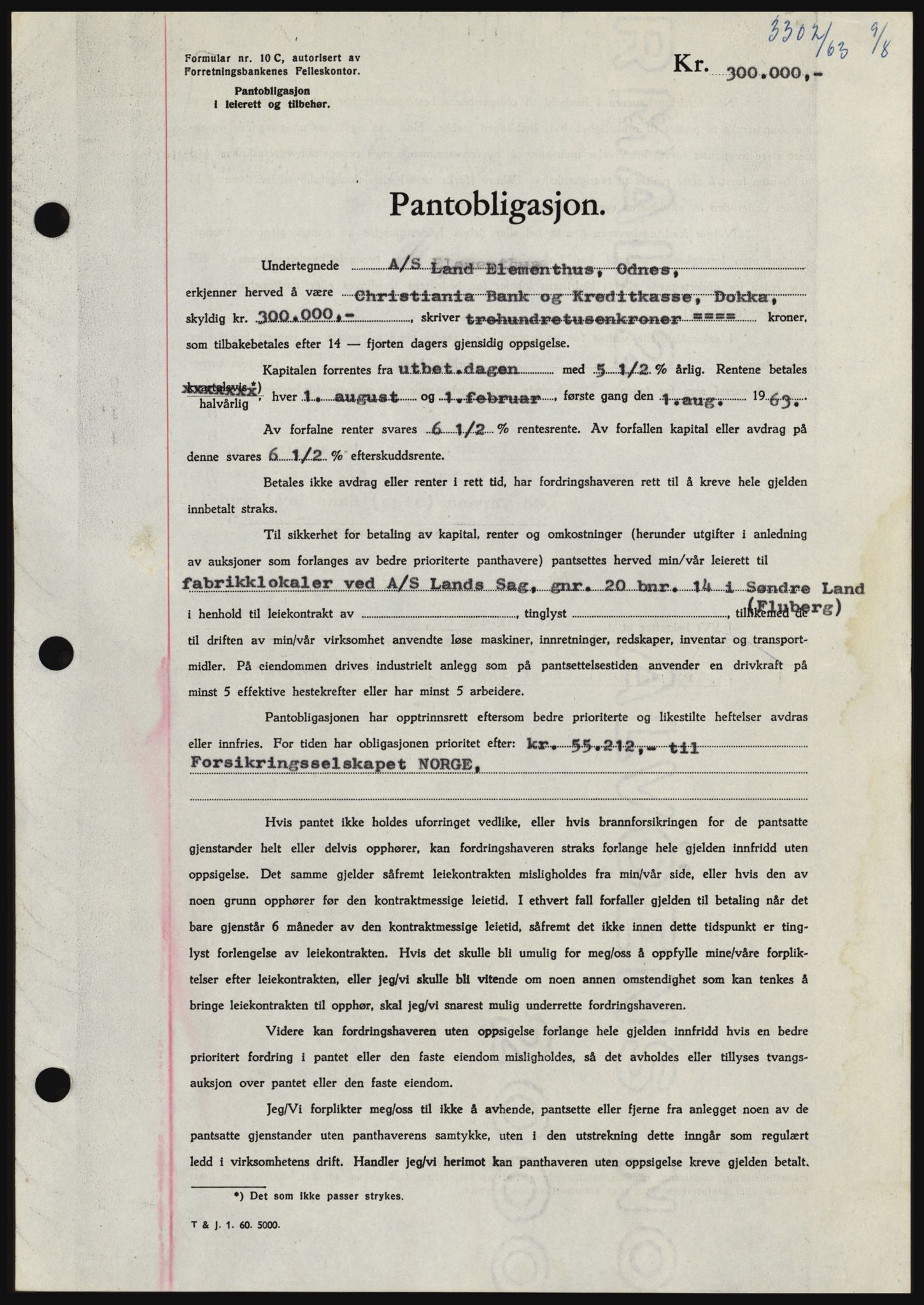 Hadeland og Land tingrett, SAH/TING-010/H/Hb/Hbc/L0052: Pantebok nr. B52, 1963-1963, Dagboknr: 3302/1963