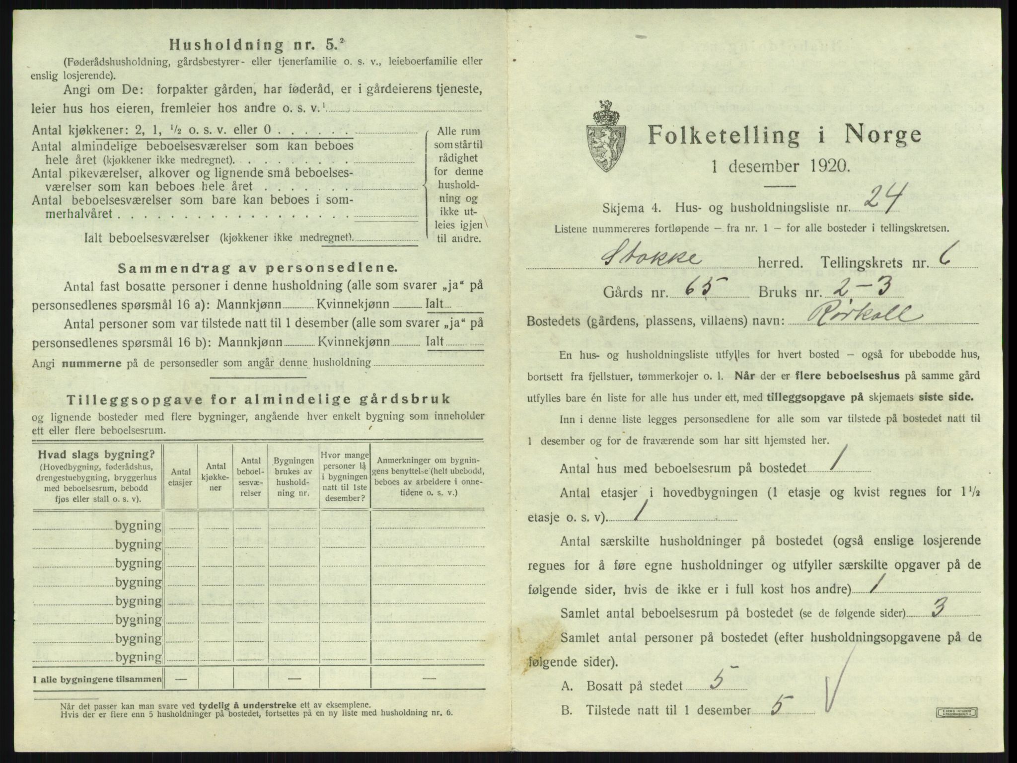 SAKO, Folketelling 1920 for 0720 Stokke herred, 1920, s. 1146