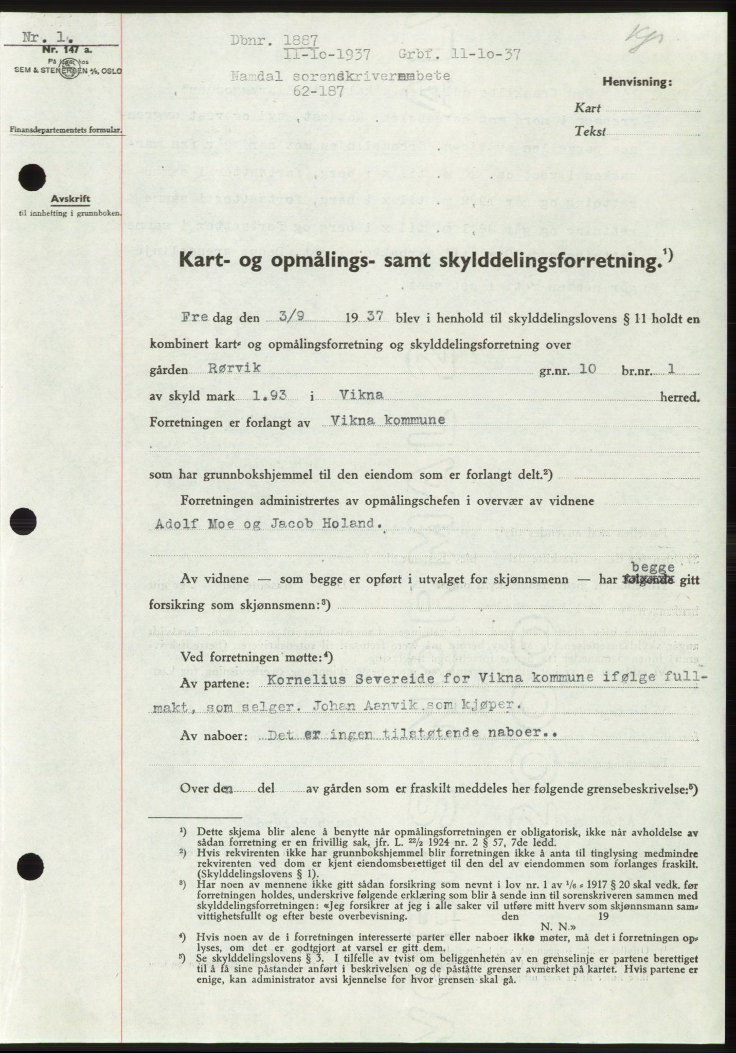 Namdal sorenskriveri, SAT/A-4133/1/2/2C: Pantebok nr. -, 1937-1939, Tingl.dato: 11.10.1937