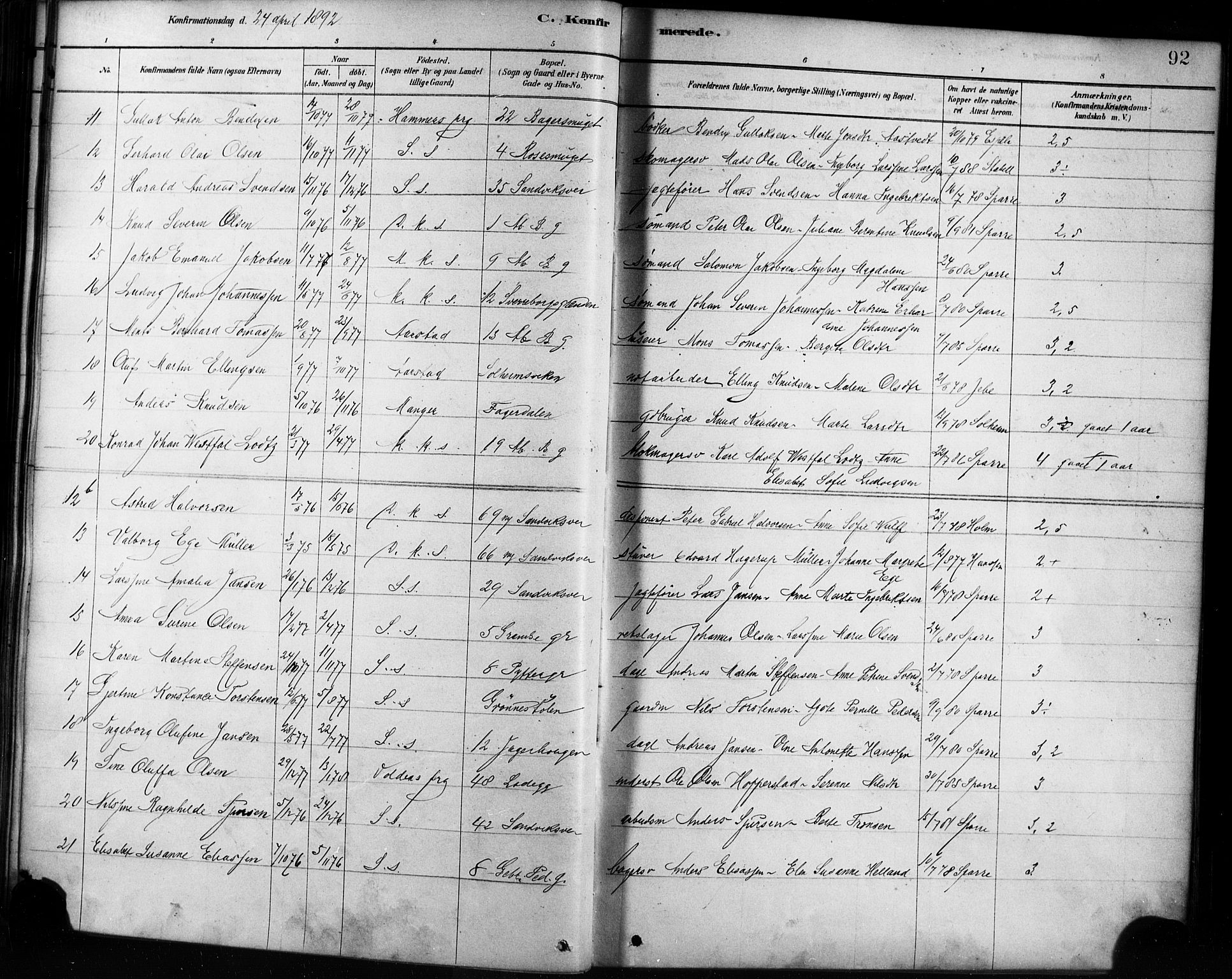 Sandviken Sokneprestembete, AV/SAB-A-77601/H/Ha/L0002: Ministerialbok nr. A 2, 1878-1896, s. 92