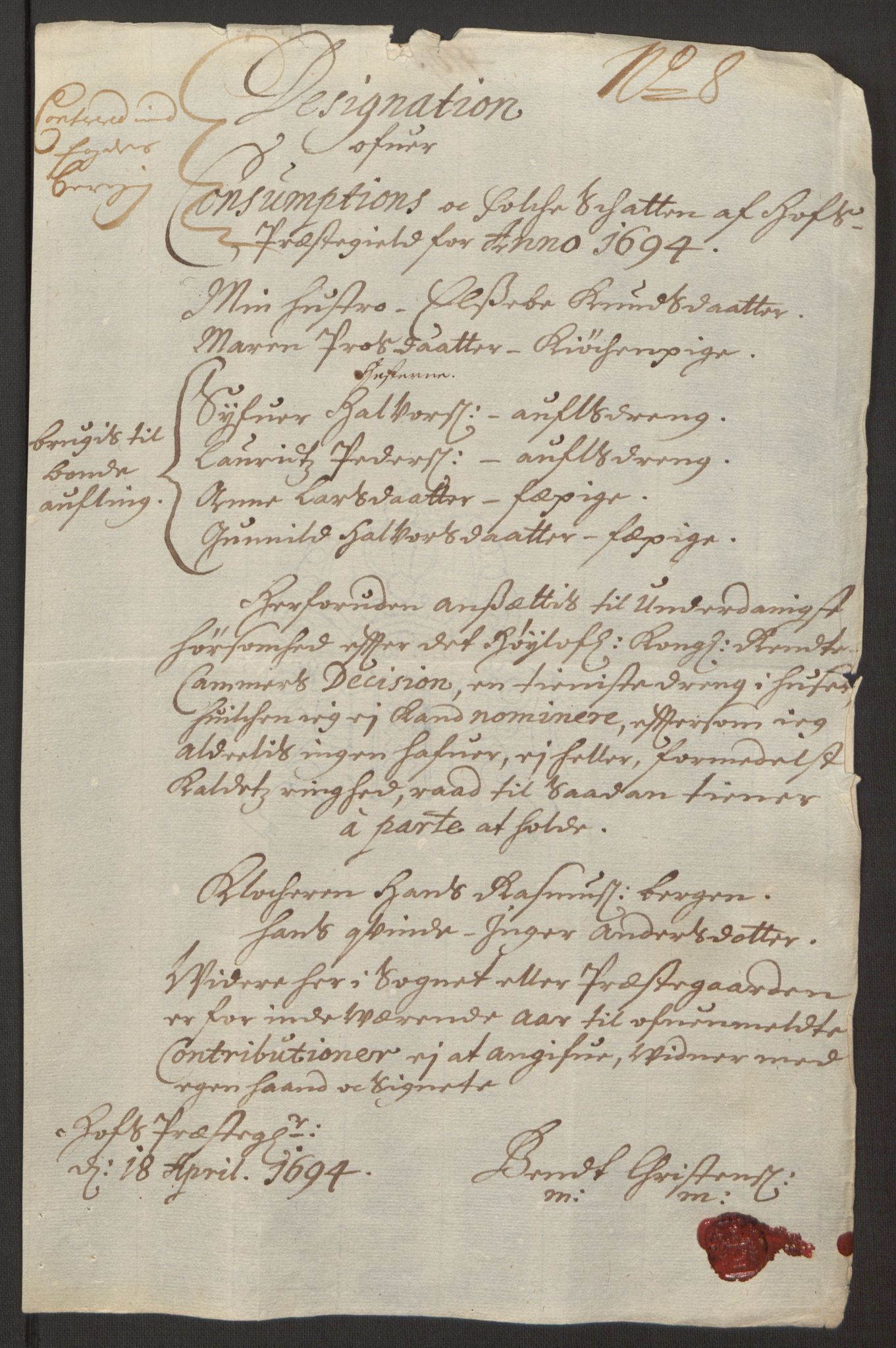 Rentekammeret inntil 1814, Reviderte regnskaper, Fogderegnskap, RA/EA-4092/R32/L1867: Fogderegnskap Jarlsberg grevskap, 1694-1696, s. 38