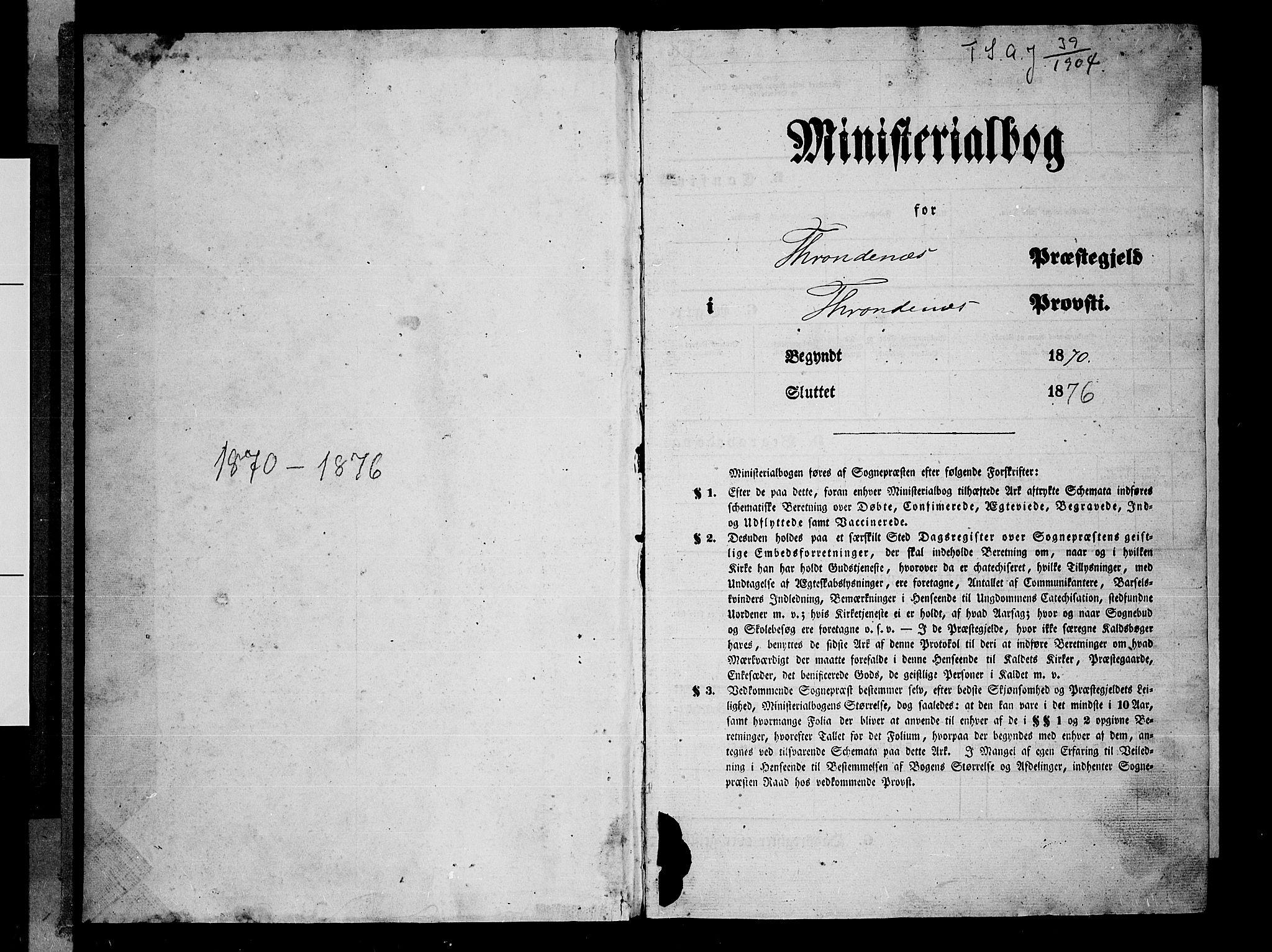 Trondenes sokneprestkontor, SATØ/S-1319/H/Hb/L0009klokker: Klokkerbok nr. 9, 1870-1876