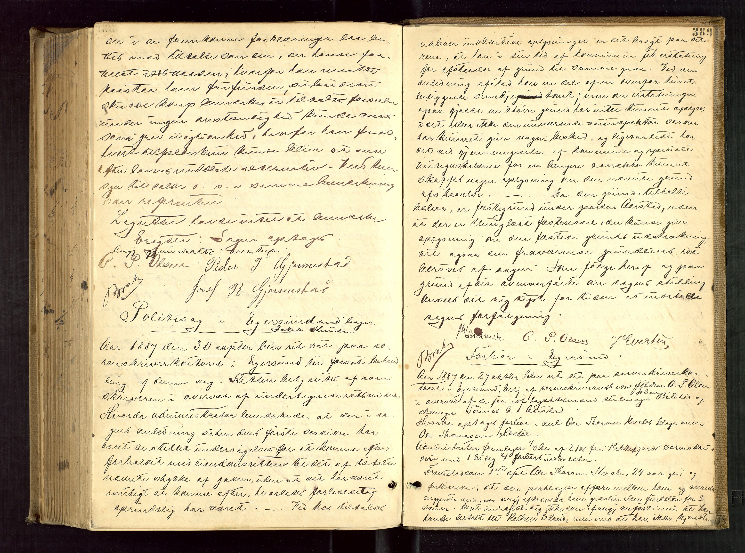 Dalane sorenskriveri, AV/SAST-A-100309/001/3/30/30BB/L0005: EKSTRARETTSPROTOKOLL, 1882-1887, s. 388b-389a