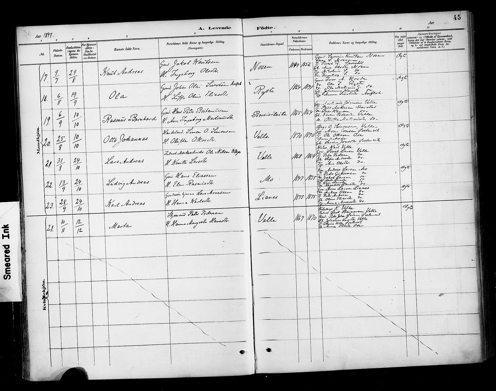 Ministerialprotokoller, klokkerbøker og fødselsregistre - Møre og Romsdal, AV/SAT-A-1454/513/L0177: Ministerialbok nr. 513A04, 1890-1906, s. 45