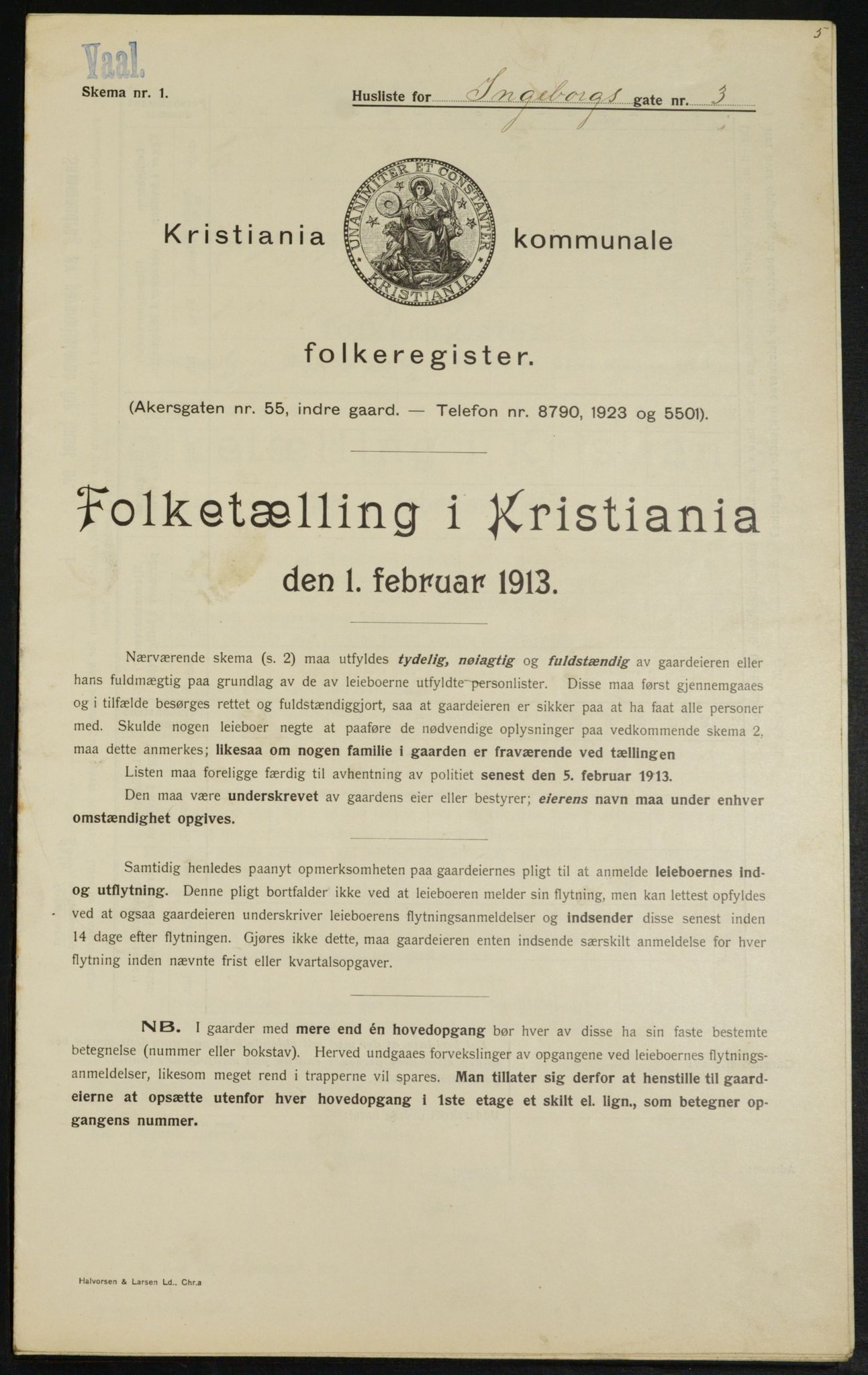 OBA, Kommunal folketelling 1.2.1913 for Kristiania, 1913, s. 43546