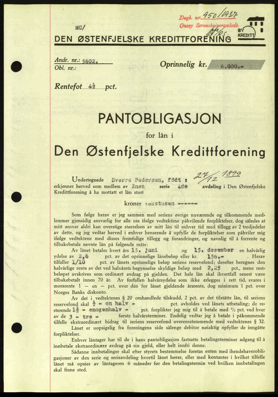 Onsøy sorenskriveri, SAO/A-10474/G/Ga/Gac/L0001: Pantebok nr. B1, 1936-1938, Dagboknr: 950/1937