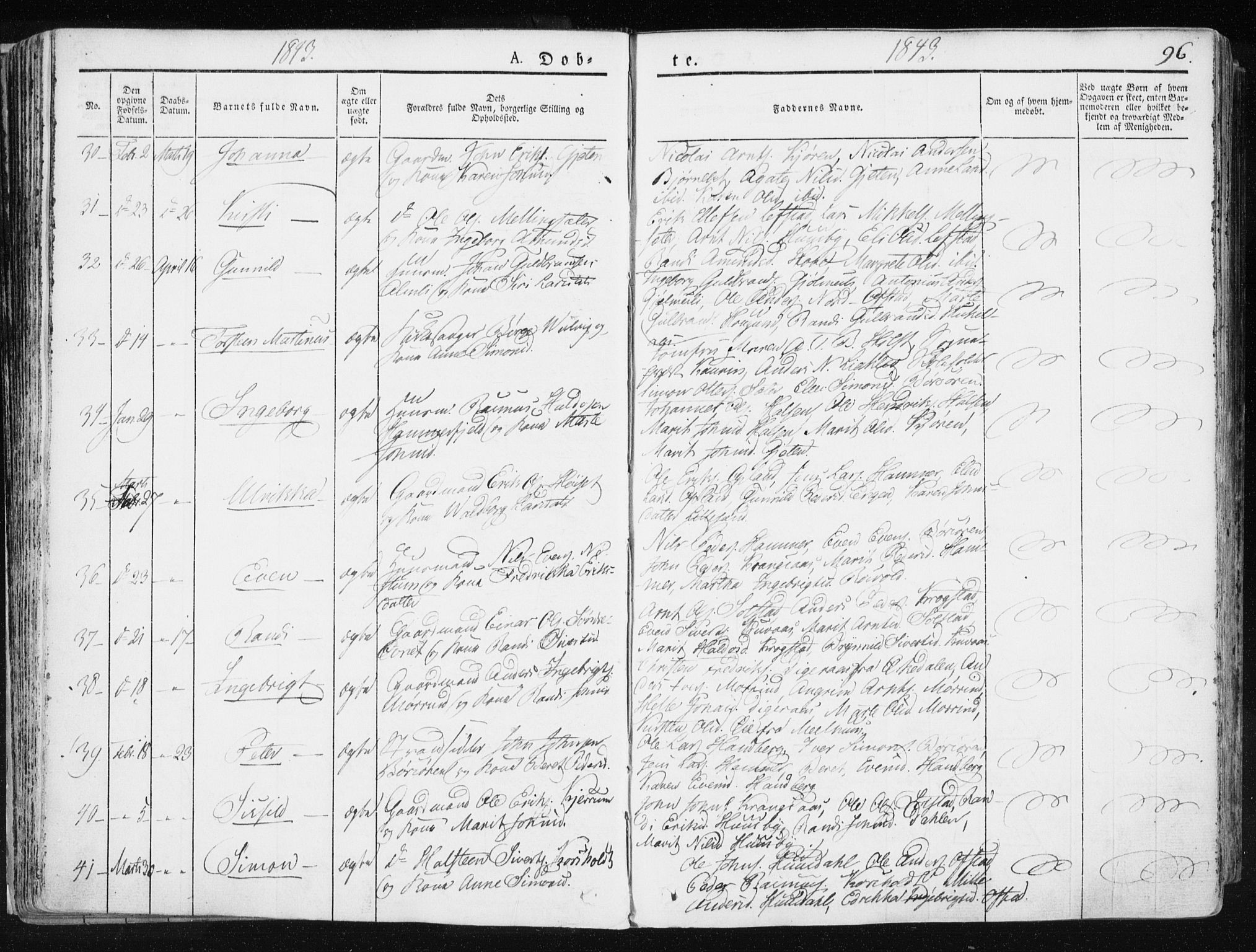 Ministerialprotokoller, klokkerbøker og fødselsregistre - Sør-Trøndelag, SAT/A-1456/665/L0771: Ministerialbok nr. 665A06, 1830-1856, s. 96