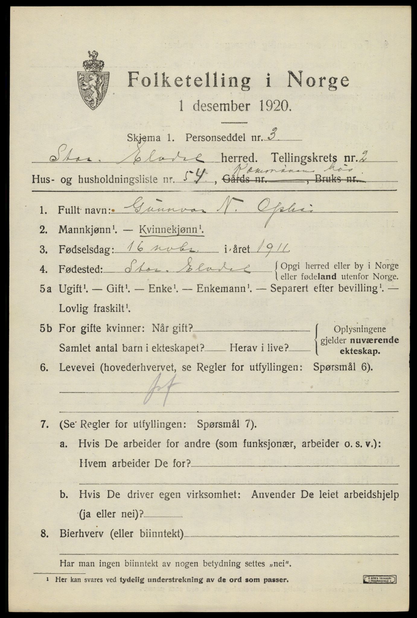 SAH, Folketelling 1920 for 0430 Stor-Elvdal herred, 1920, s. 2700