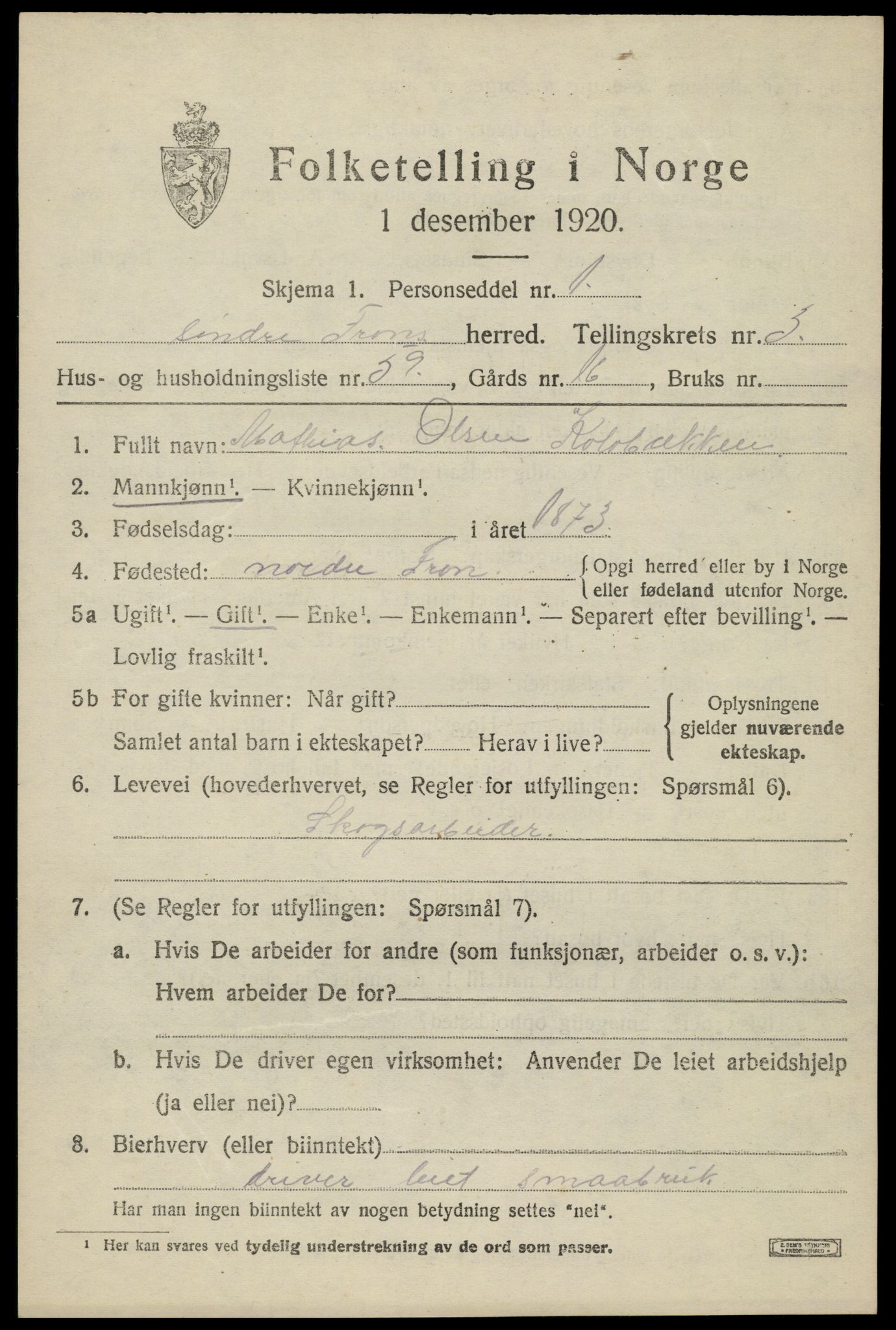 SAH, Folketelling 1920 for 0519 Sør-Fron herred, 1920, s. 4135