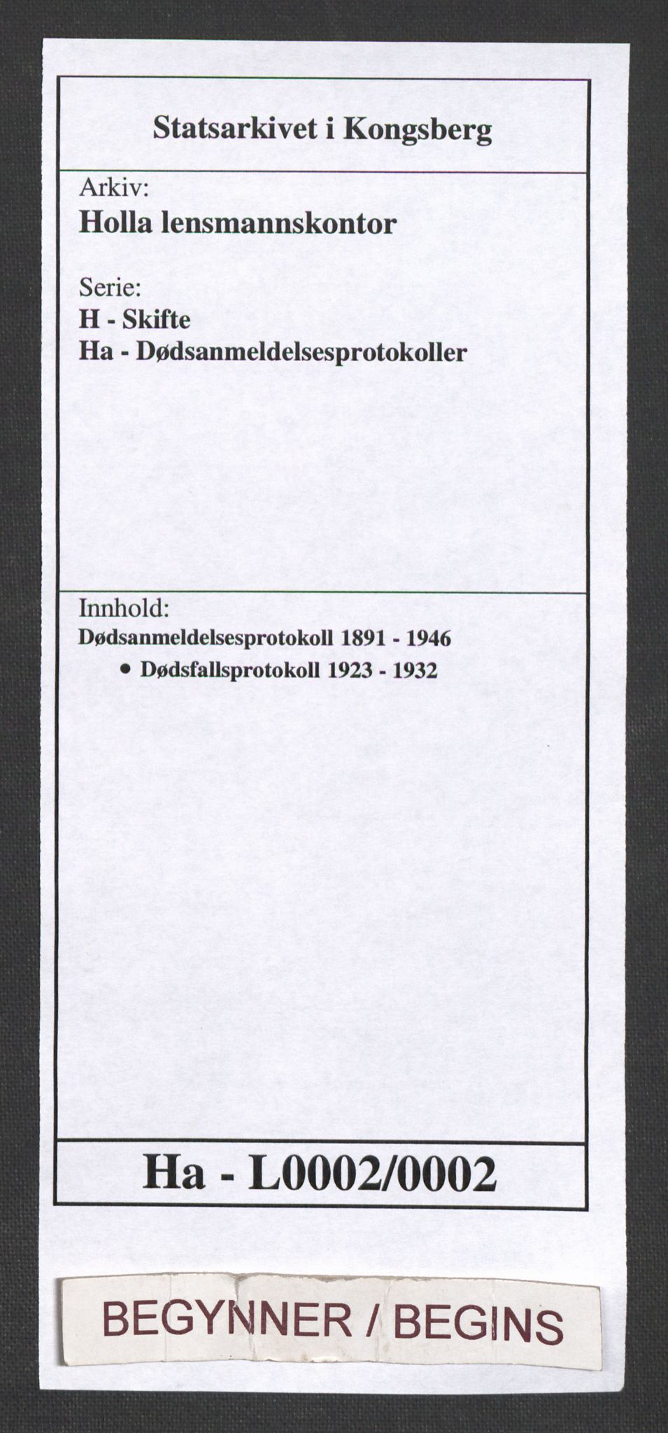 Holla lensmannskontor, AV/SAKO-A-560/H/Ha/L0002/0002: Dødsanmeldelsesprotokoll / Dødsfallsprotokoll, 1923-1932