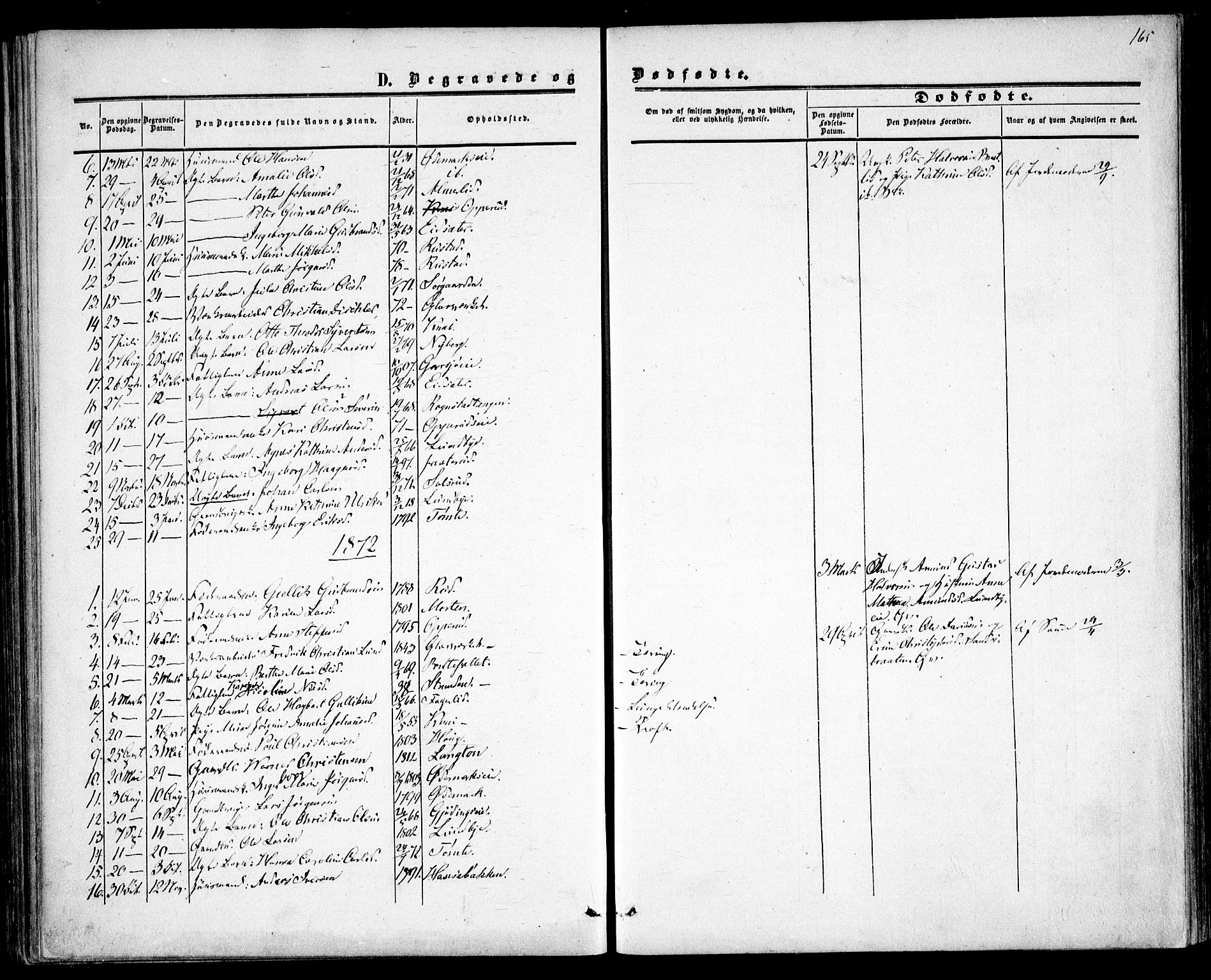 Hurdal prestekontor Kirkebøker, SAO/A-10889/F/Fa/L0006: Ministerialbok nr. I 6, 1860-1877, s. 165
