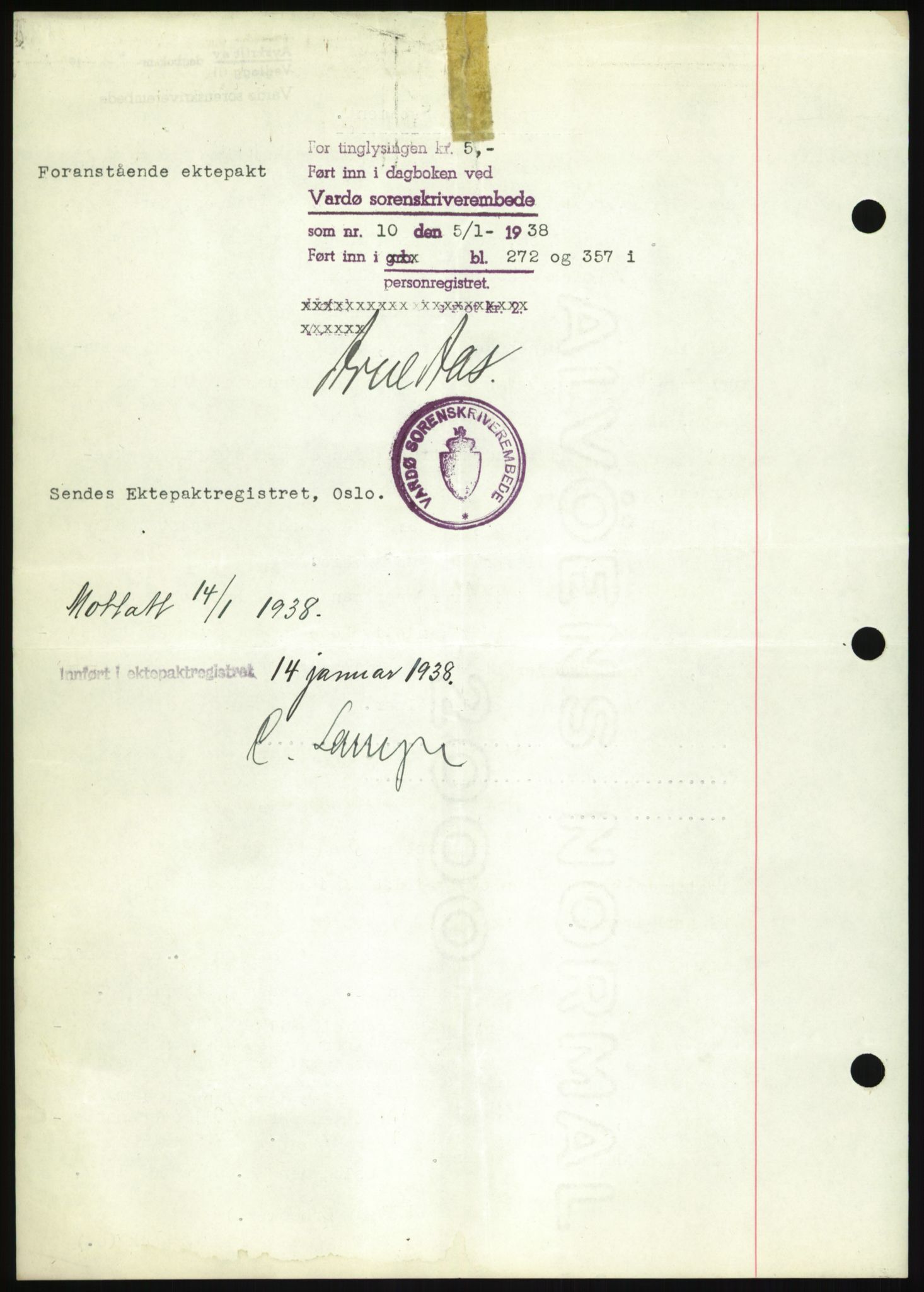 Oslo byskriverembete, AV/SAO-A-10227/2/G/Gb/L0072: Tinglyste ektepakter, Finnmark, bind 1, 1928-1950