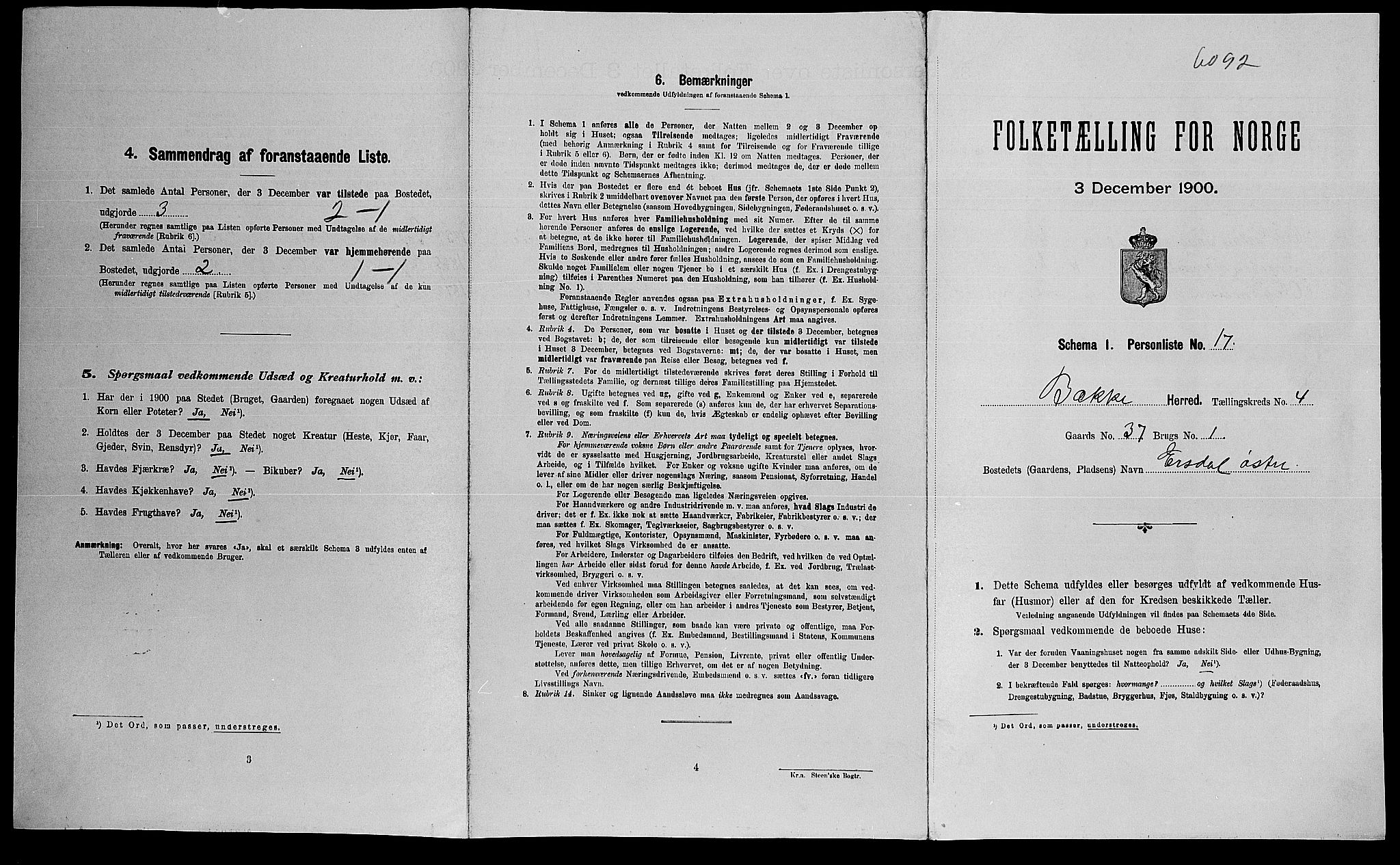 SAK, Folketelling 1900 for 1045 Bakke herred, 1900, s. 279