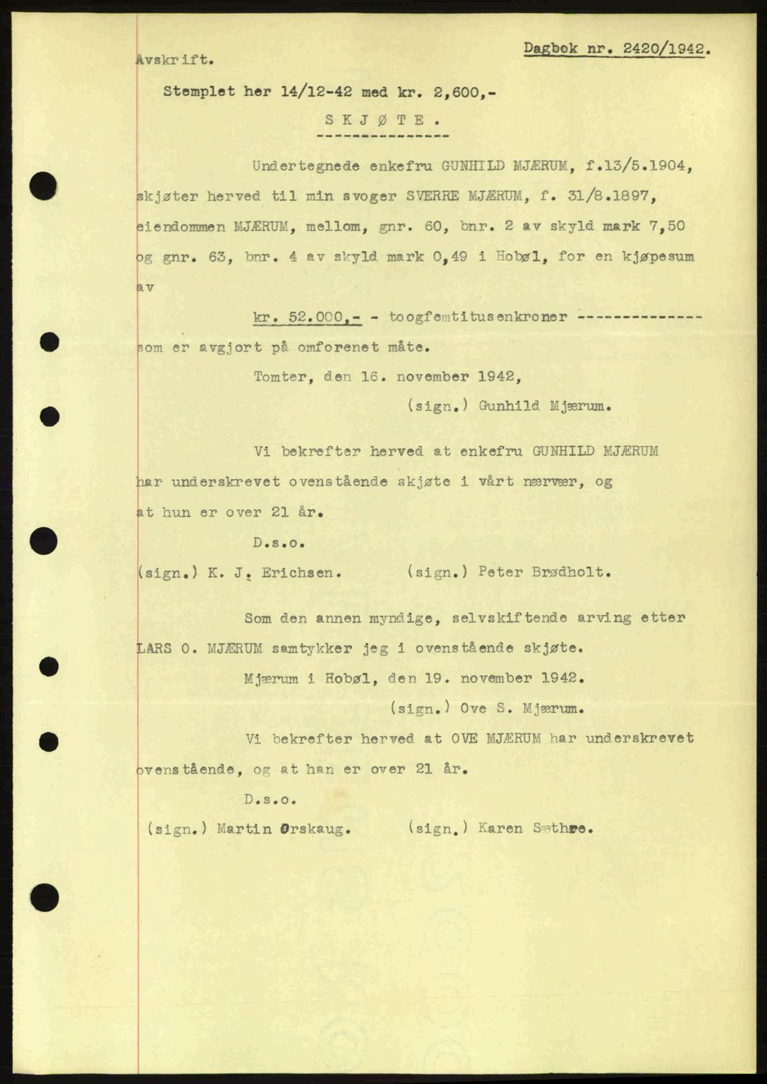 Moss sorenskriveri, SAO/A-10168: Pantebok nr. A10, 1942-1943, Dagboknr: 2420/1942