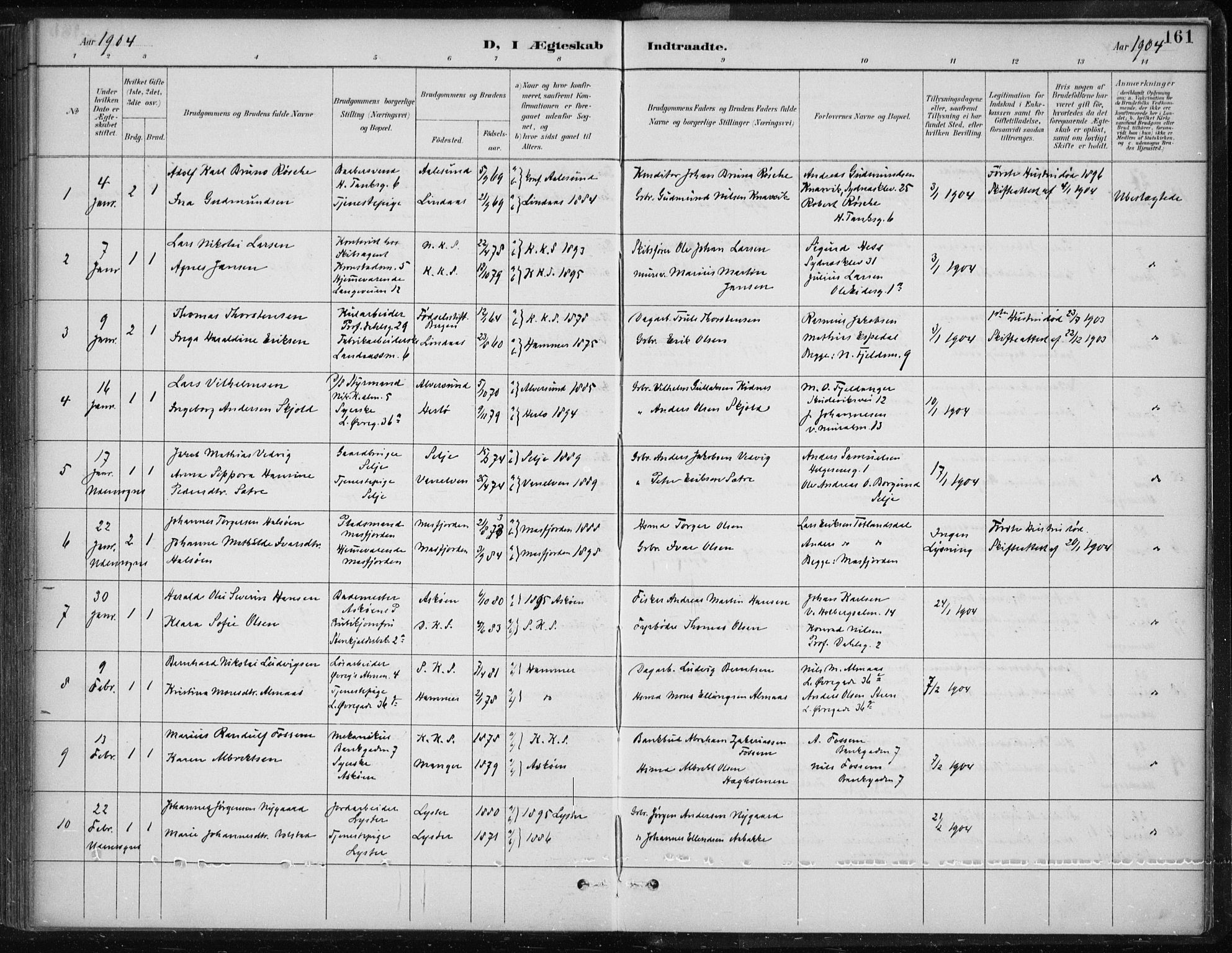 Korskirken sokneprestembete, SAB/A-76101/H/Hab: Klokkerbok nr. D 3, 1887-1906, s. 161