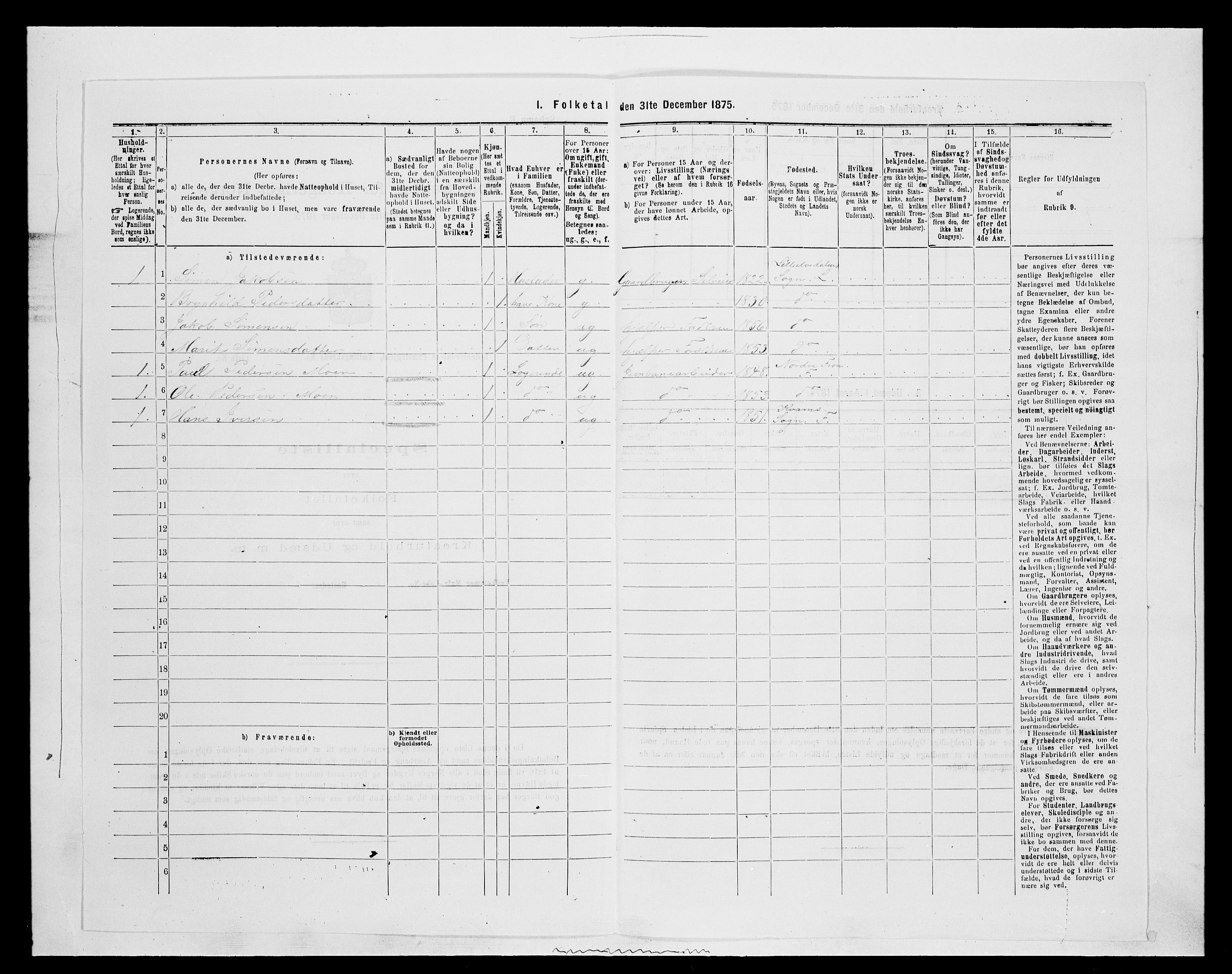 SAH, Folketelling 1875 for 0438P Lille Elvedalen (Alvdal) prestegjeld, 1875, s. 407