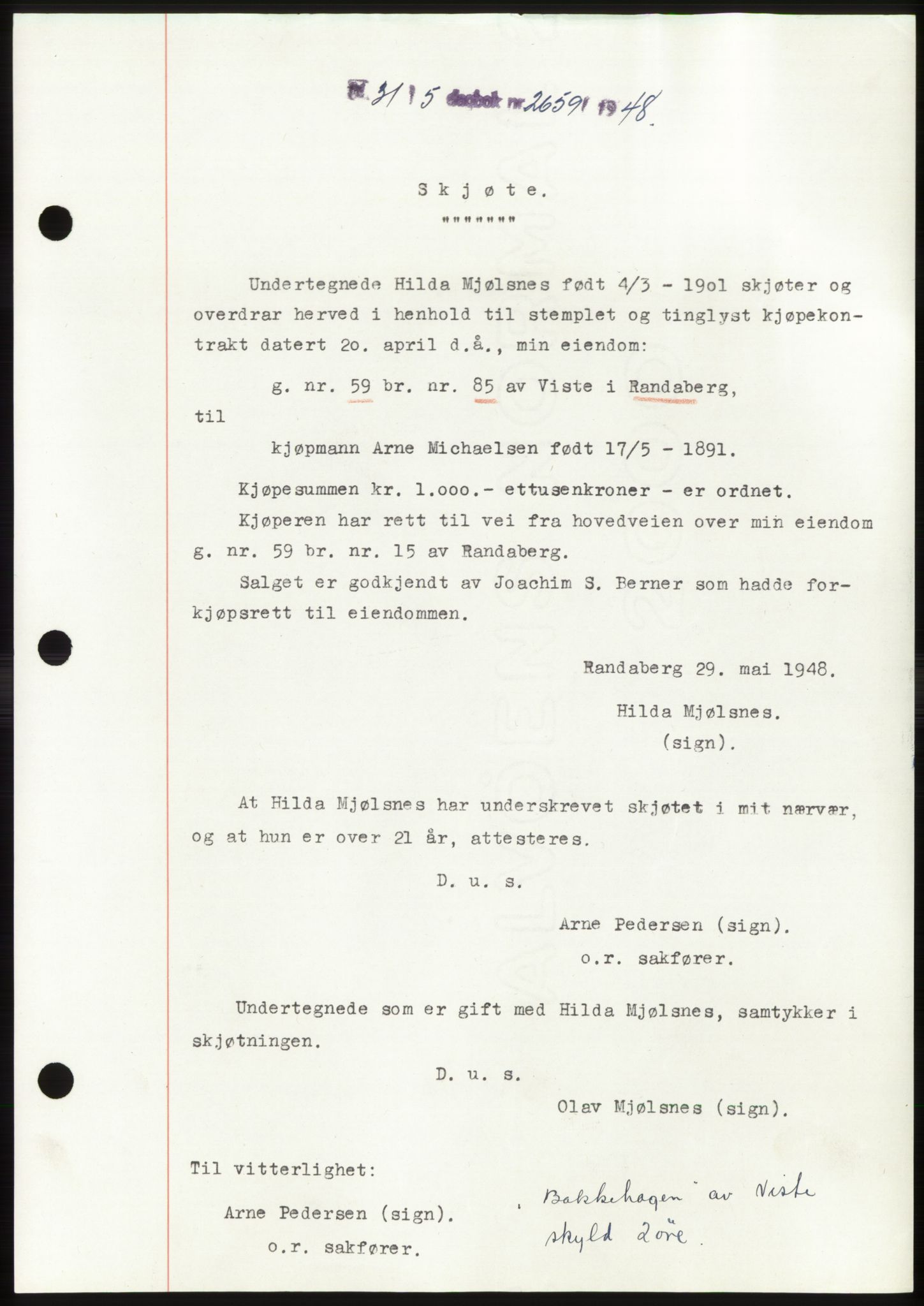 Jæren sorenskriveri, SAST/A-100310/03/G/Gba/L0099: Pantebok, 1948-1948, Dagboknr: 2659/1948