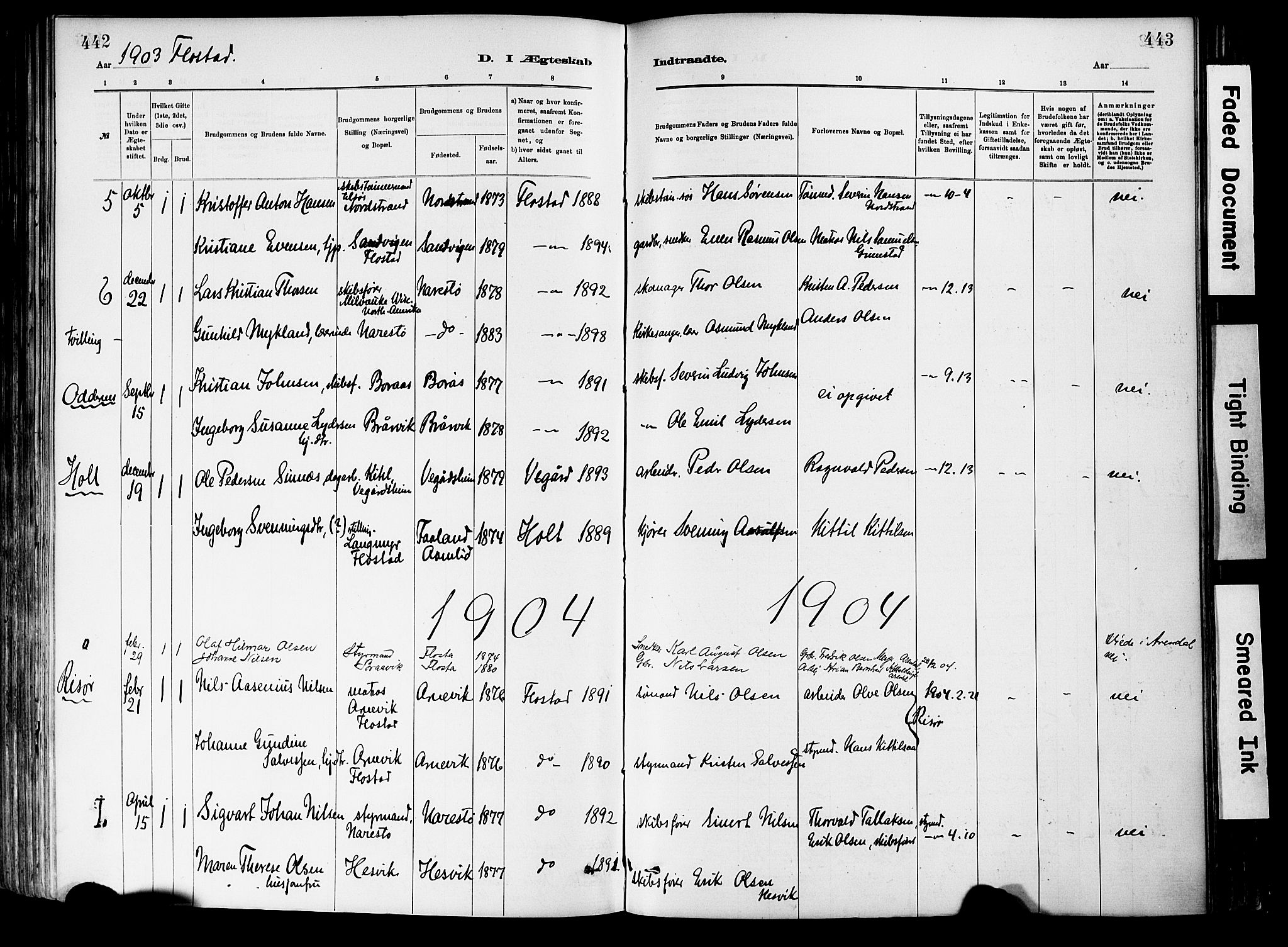 Dypvåg sokneprestkontor, AV/SAK-1111-0007/F/Fa/Fab/L0001: Ministerialbok nr. A 1, 1885-1912, s. 442-443