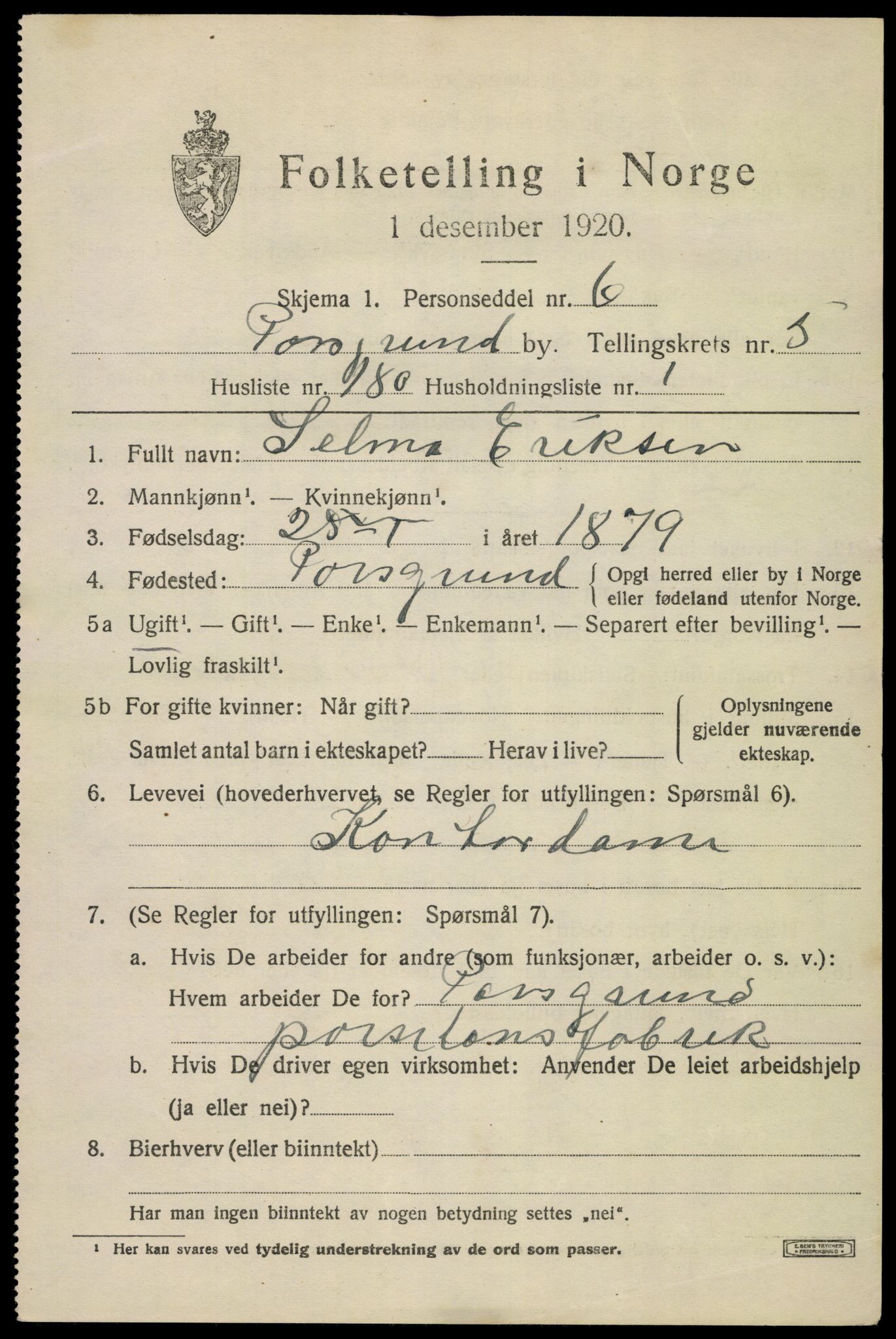 SAKO, Folketelling 1920 for 0805 Porsgrunn kjøpstad, 1920, s. 24401