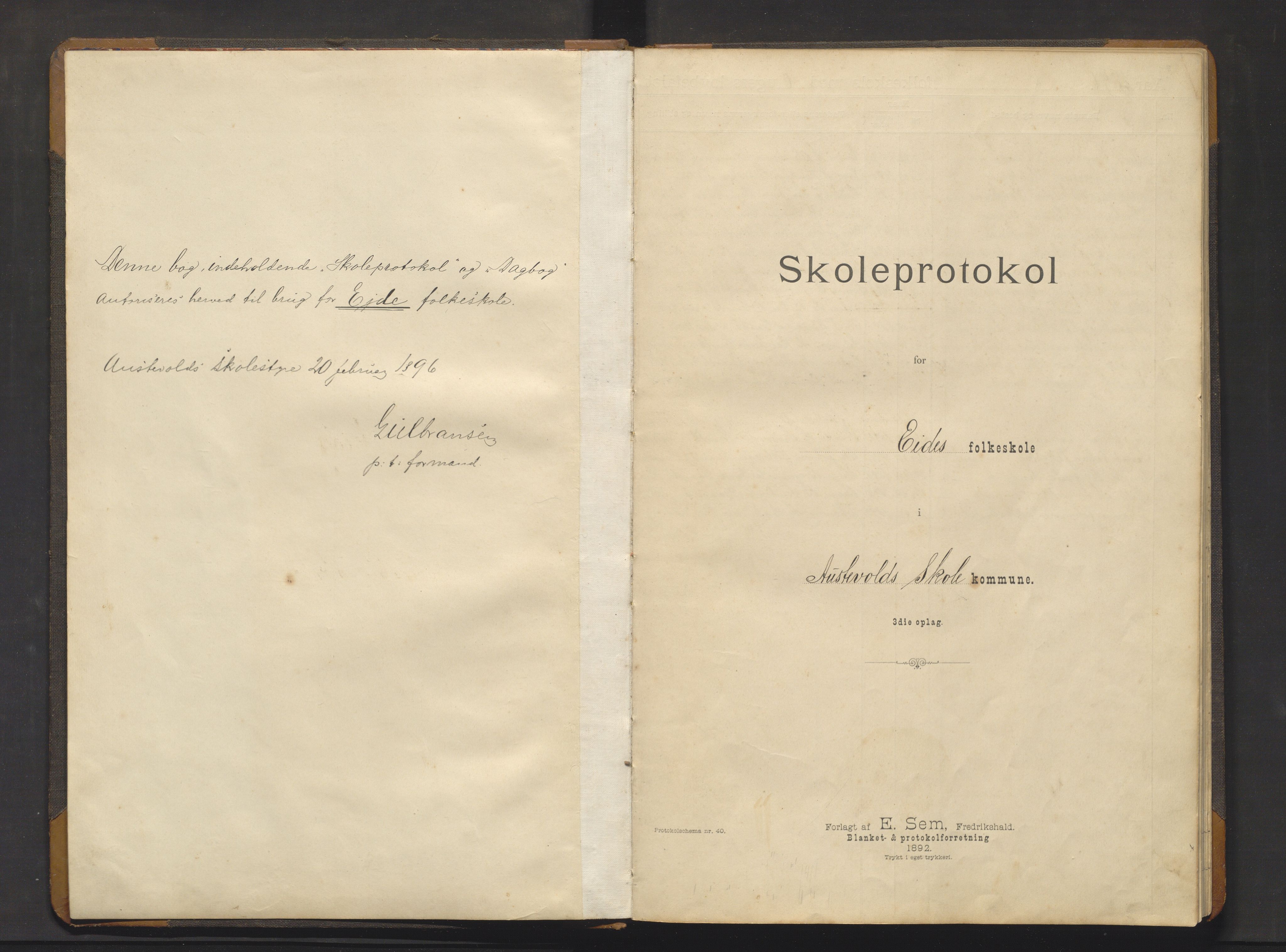 Austevoll kommune. Barneskulane, IKAH/1244-231/F/Fa/L0014a: Skuleprotokoll for Protokoll og dagbok Eide skule, 1896-1906