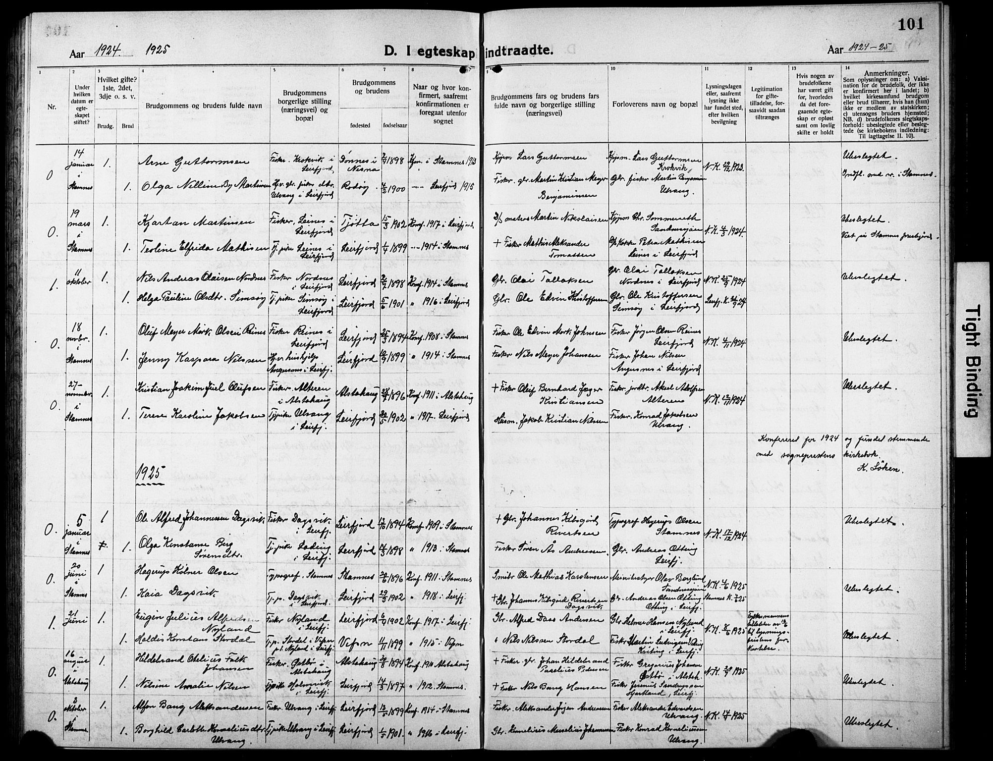 Ministerialprotokoller, klokkerbøker og fødselsregistre - Nordland, AV/SAT-A-1459/832/L0495: Klokkerbok nr. 832C02, 1920-1932, s. 101