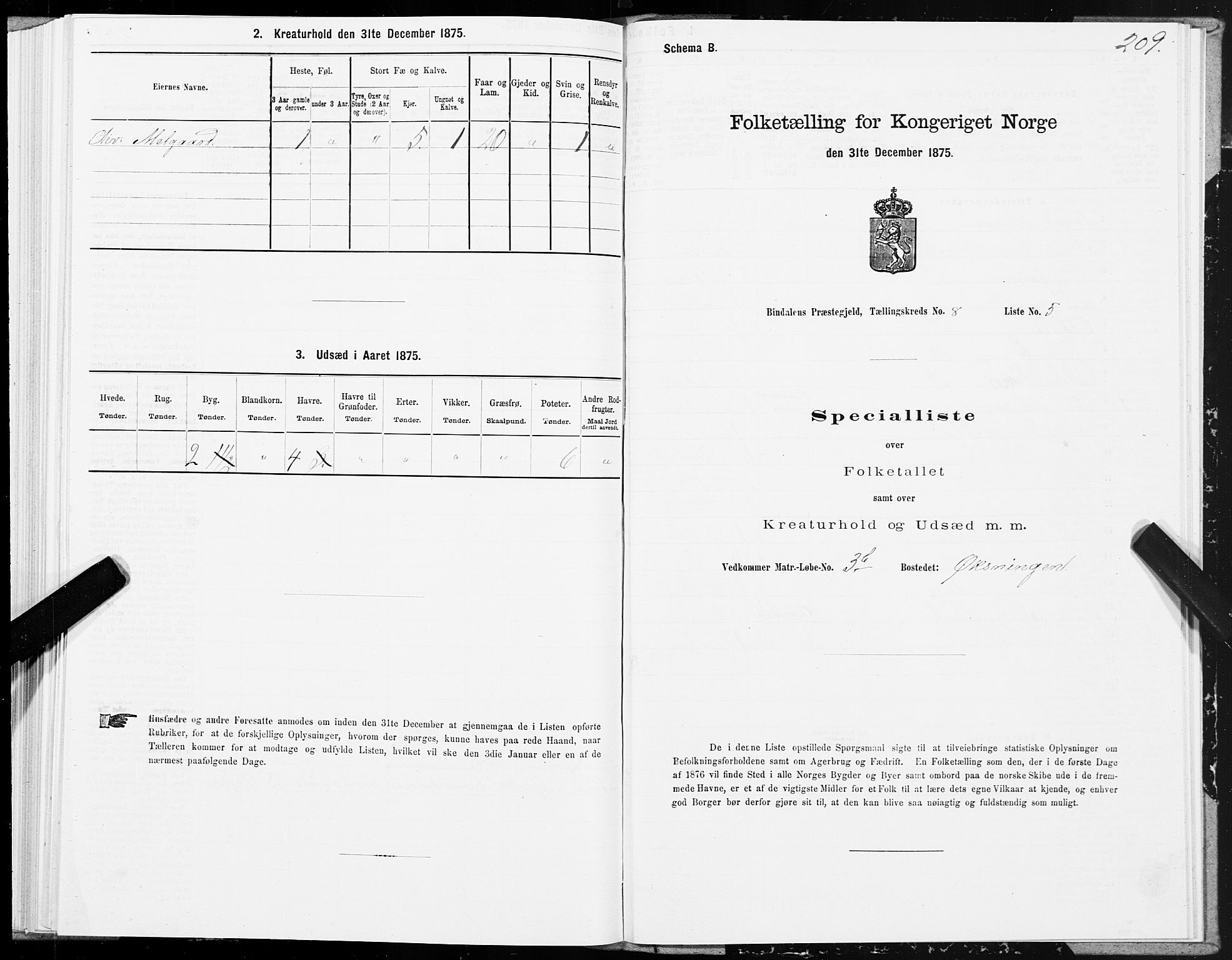 SAT, Folketelling 1875 for 1811P Bindal prestegjeld, 1875, s. 2209