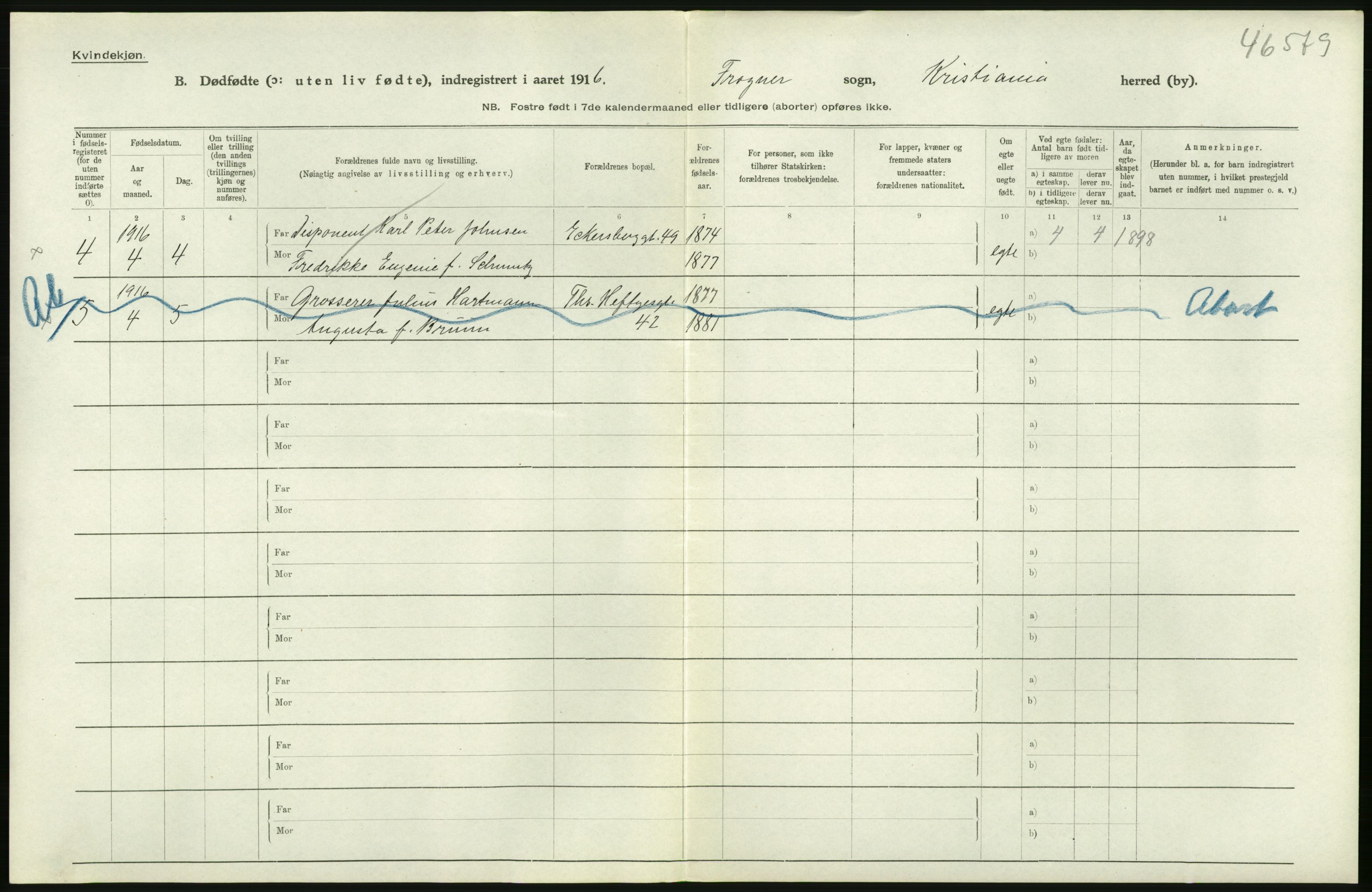 Statistisk sentralbyrå, Sosiodemografiske emner, Befolkning, AV/RA-S-2228/D/Df/Dfb/Dfbf/L0010: Kristiania: Døde, dødfødte., 1916, s. 504