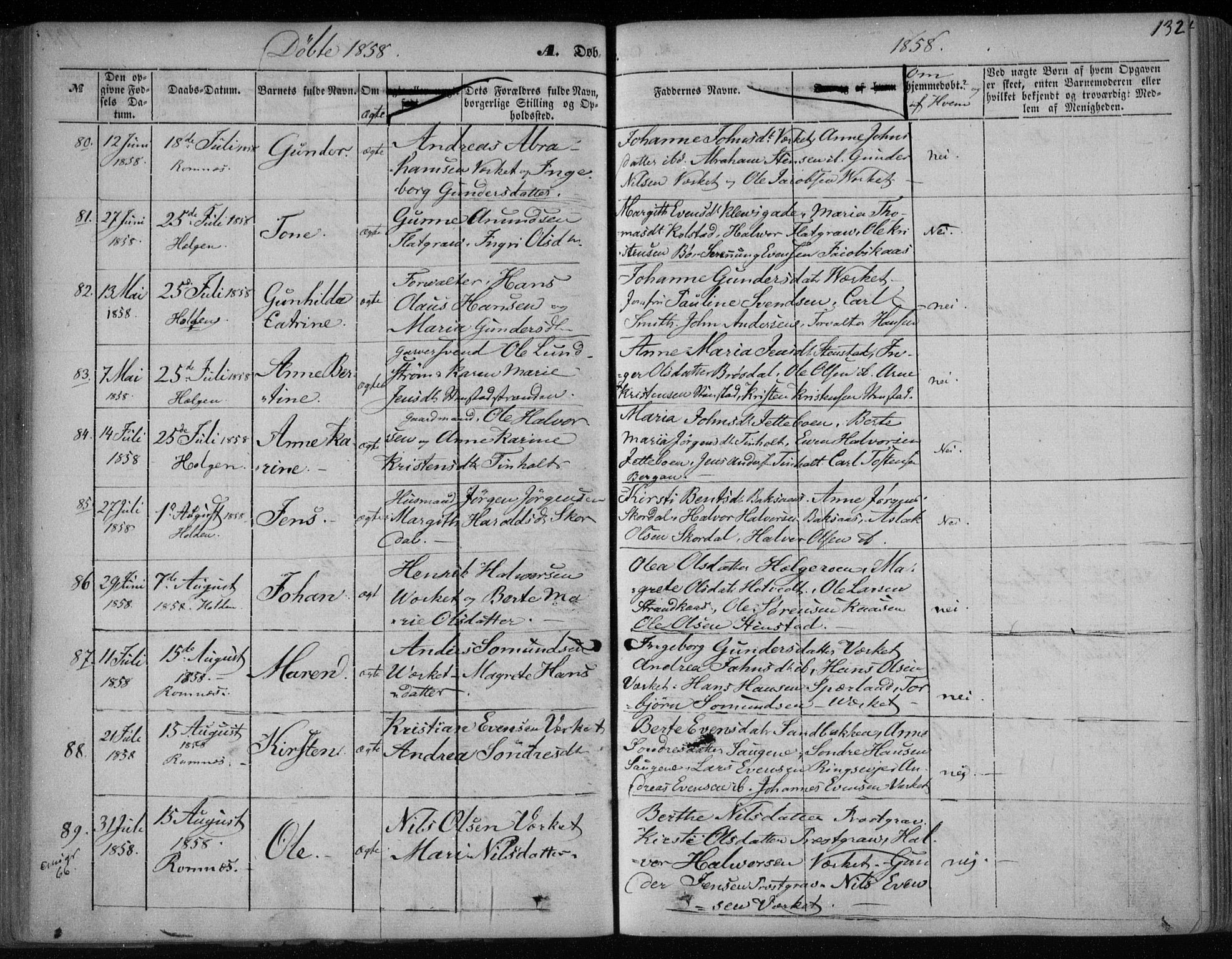 Holla kirkebøker, AV/SAKO-A-272/F/Fa/L0005: Ministerialbok nr. 5, 1849-1860, s. 132