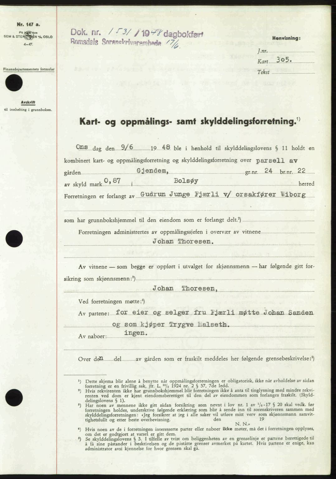 Romsdal sorenskriveri, SAT/A-4149/1/2/2C: Pantebok nr. A26, 1948-1948, Dagboknr: 1531/1948