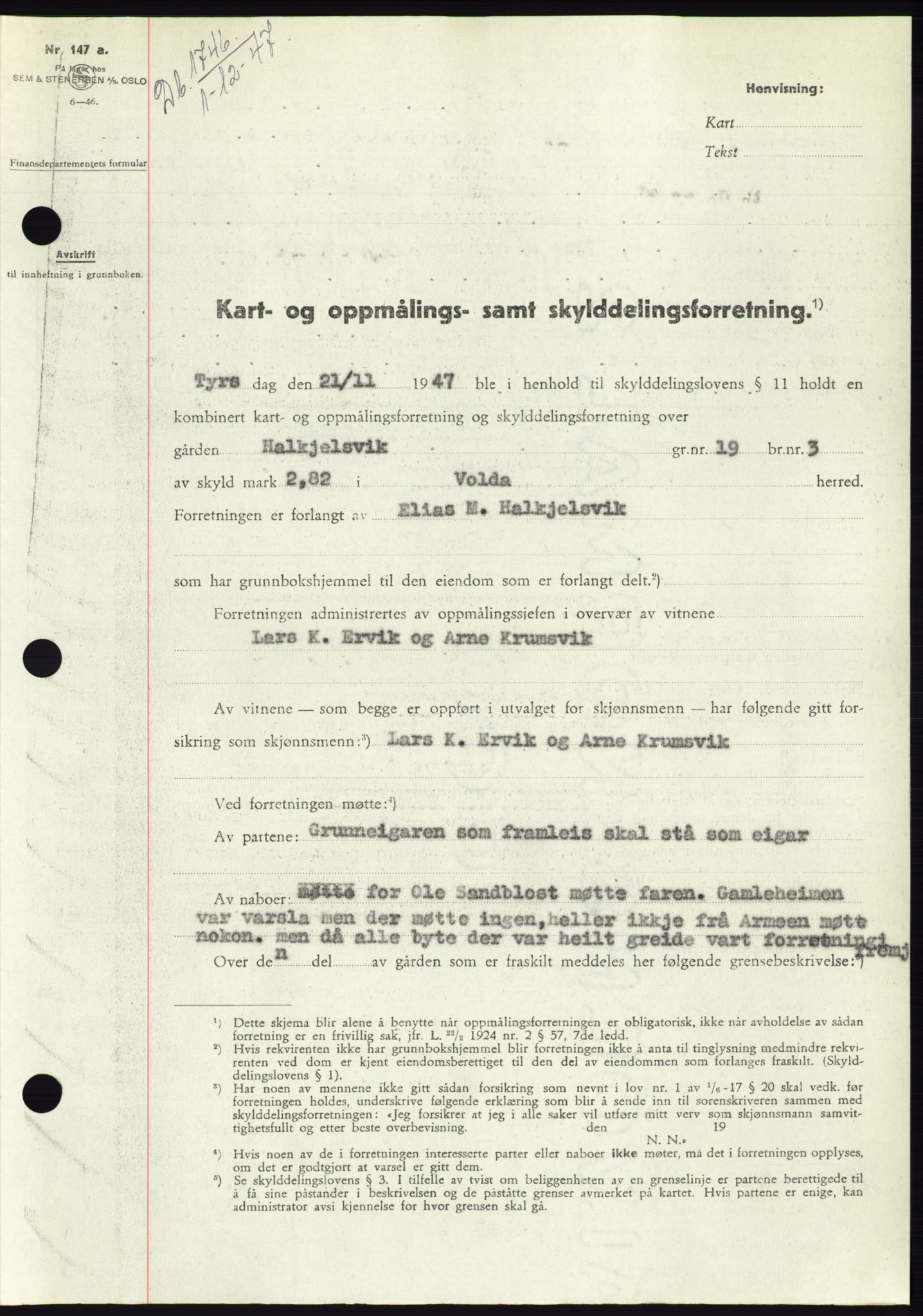 Søre Sunnmøre sorenskriveri, SAT/A-4122/1/2/2C/L0081: Pantebok nr. 7A, 1947-1948, Dagboknr: 1746/1947