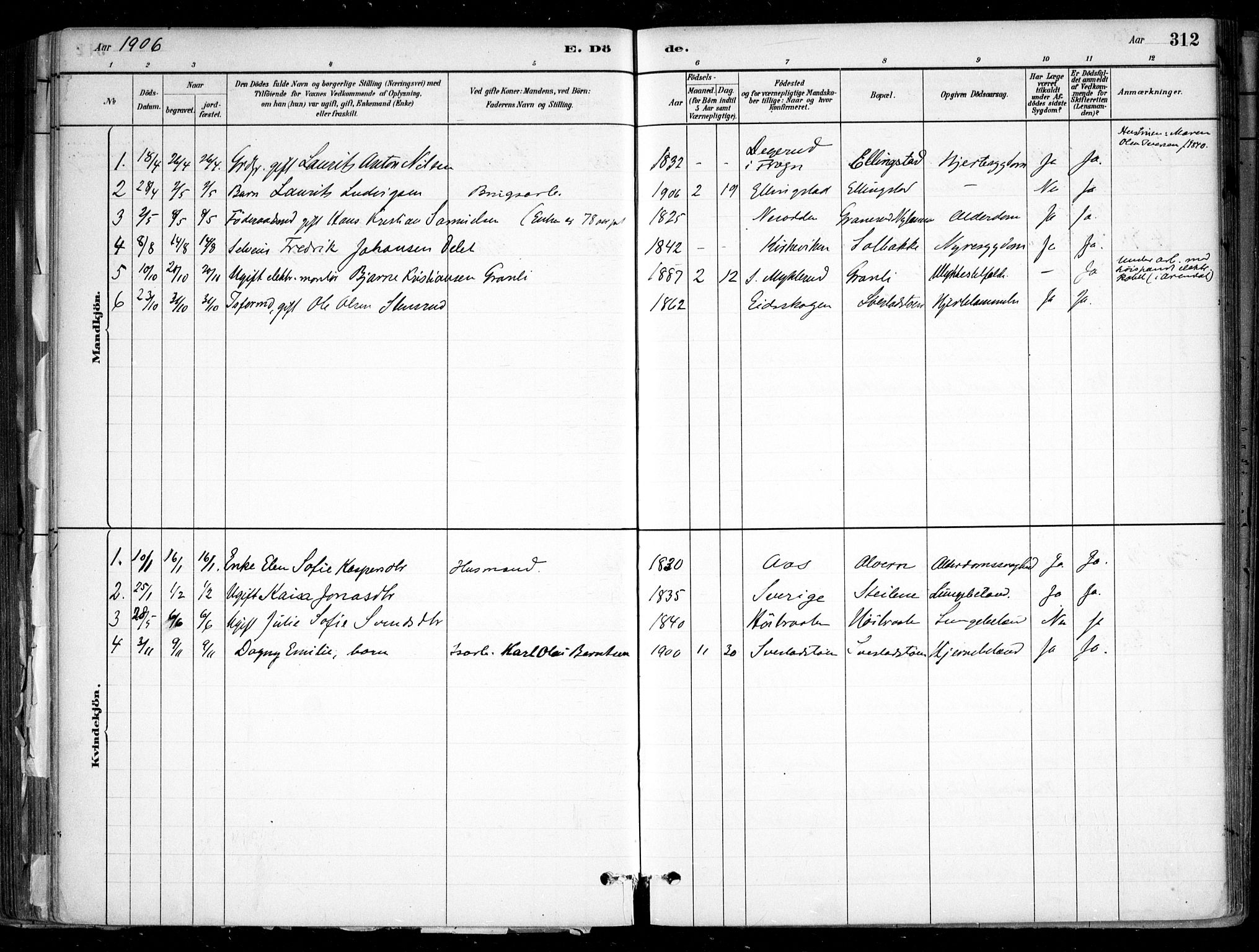 Nesodden prestekontor Kirkebøker, AV/SAO-A-10013/F/Fa/L0009: Ministerialbok nr. I 9, 1880-1915, s. 312
