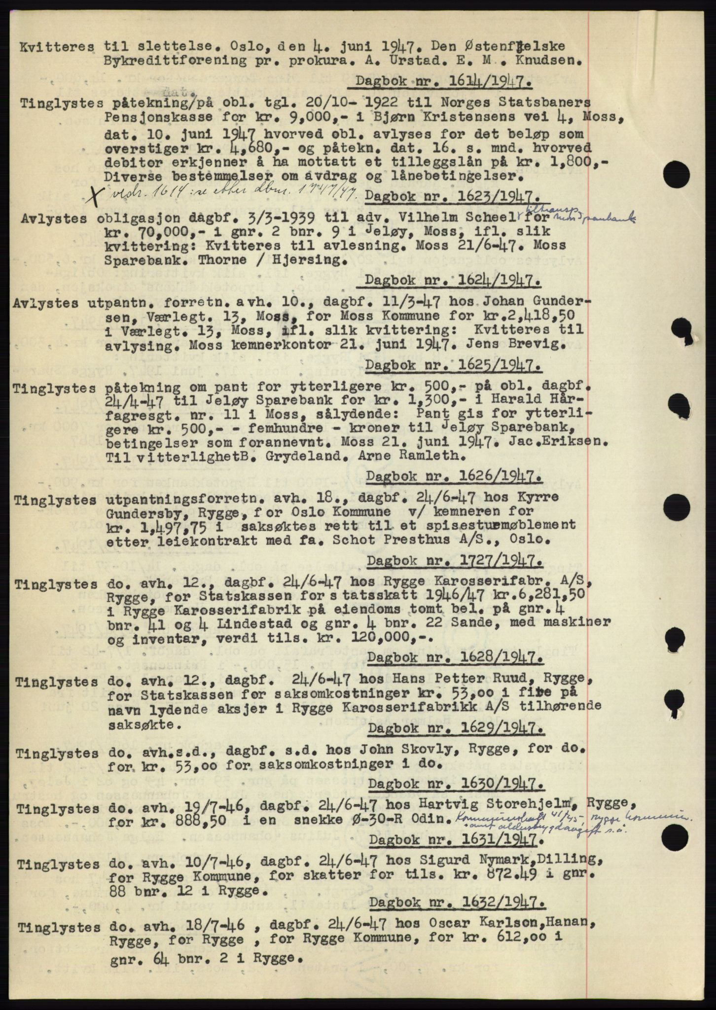 Moss sorenskriveri, SAO/A-10168: Pantebok nr. C10, 1938-1950, Dagboknr: 1614/1947