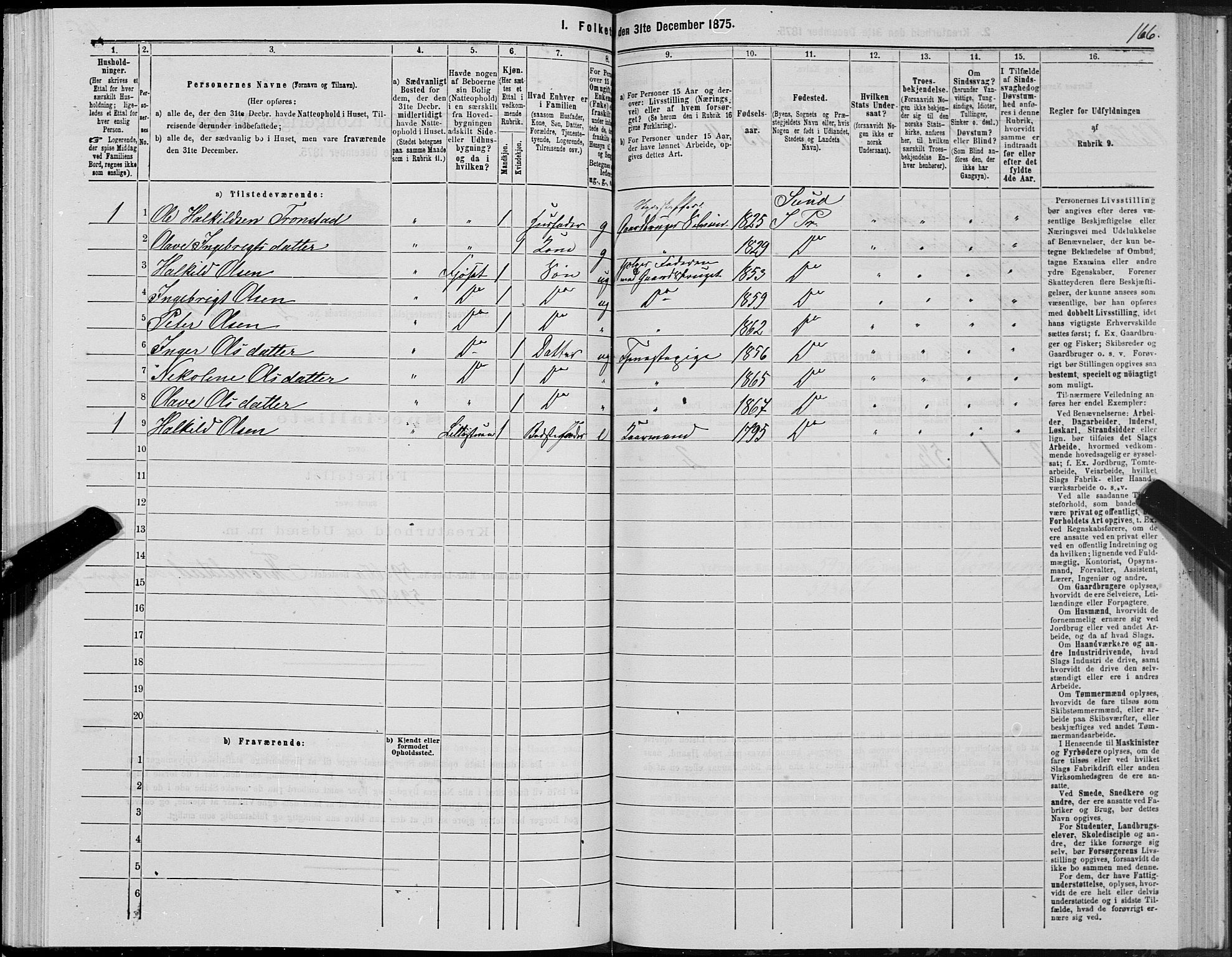 SAT, Folketelling 1875 for 1523P Sunnylven prestegjeld, 1875, s. 1166