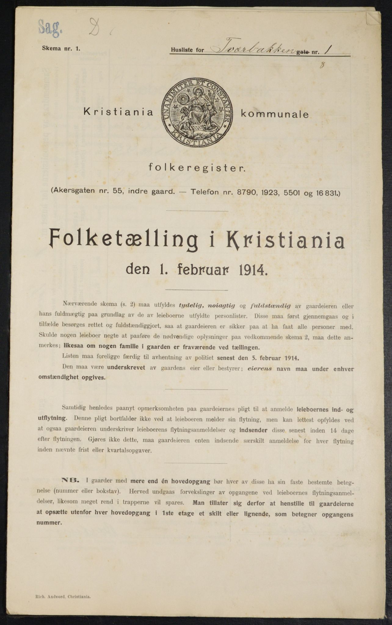 OBA, Kommunal folketelling 1.2.1914 for Kristiania, 1914, s. 118179