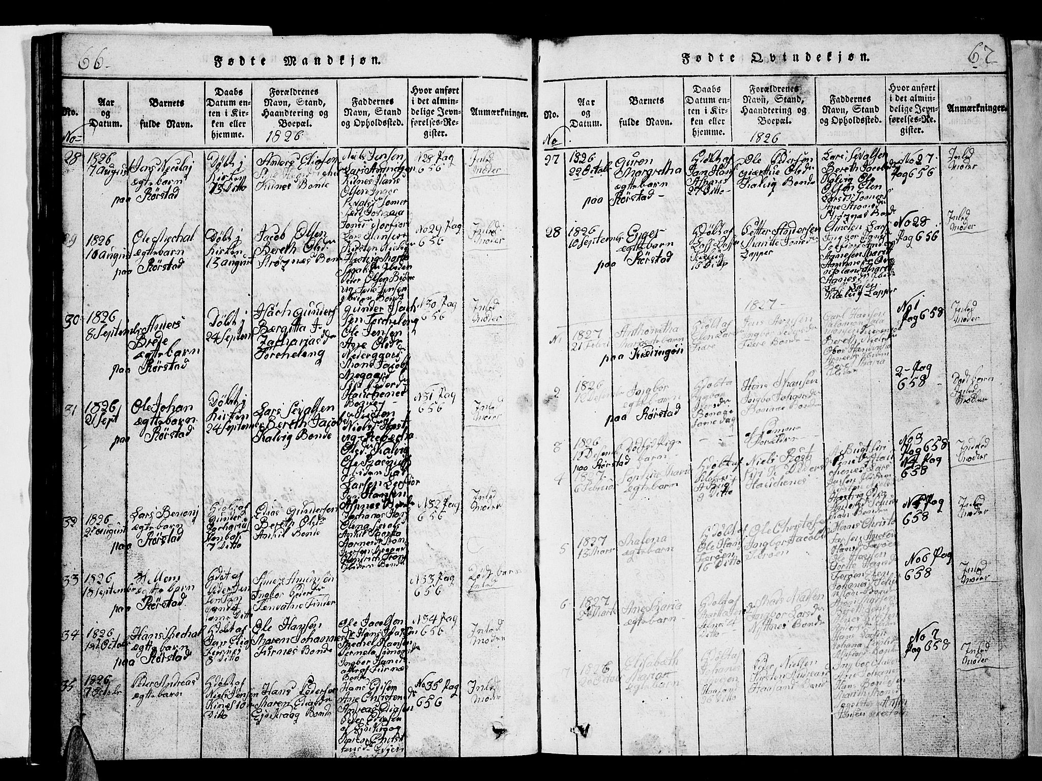 Ministerialprotokoller, klokkerbøker og fødselsregistre - Nordland, SAT/A-1459/853/L0773: Klokkerbok nr. 853C01, 1821-1859, s. 66-67