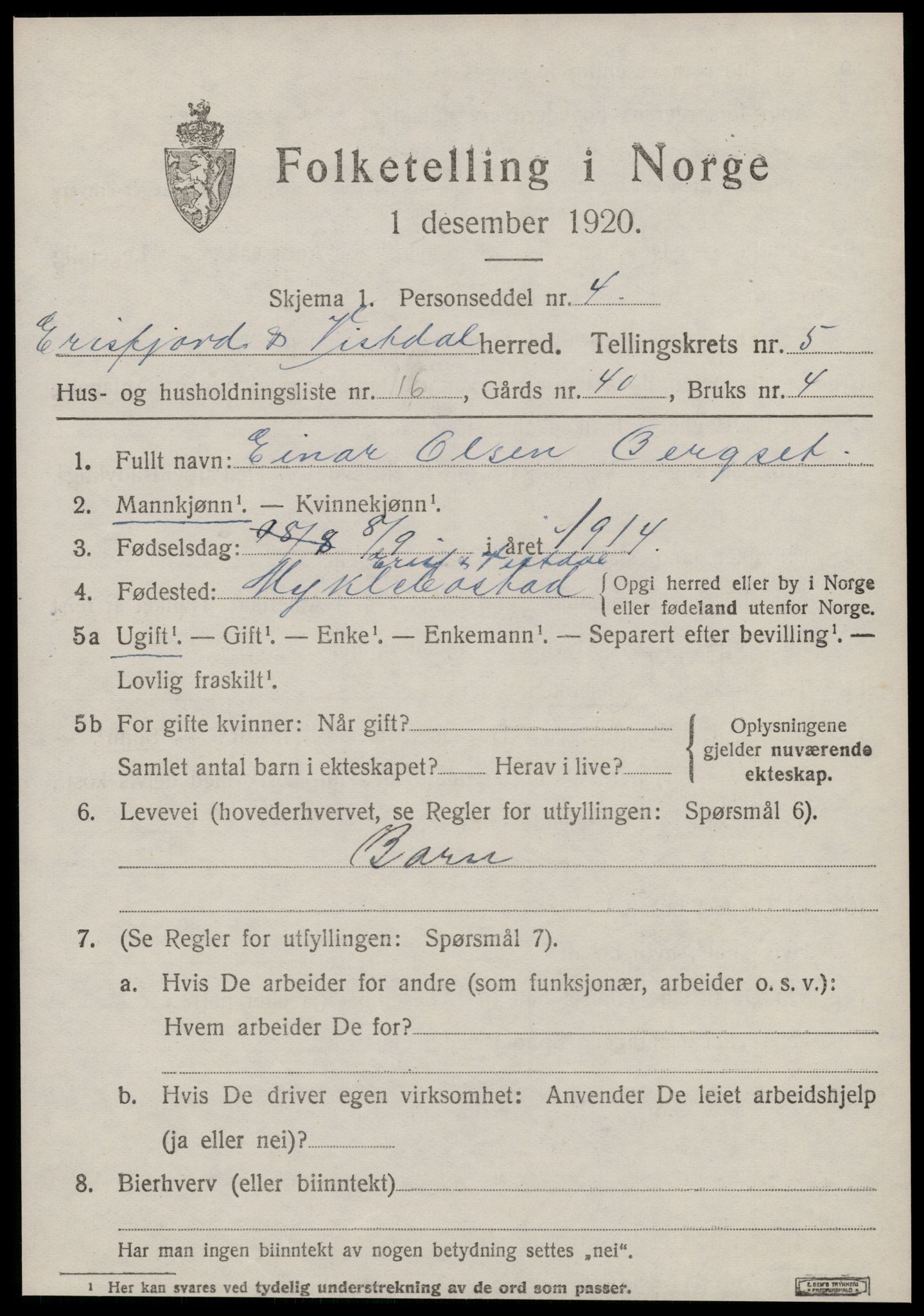 SAT, Folketelling 1920 for 1542 Eresfjord og Vistdal herred, 1920, s. 2685