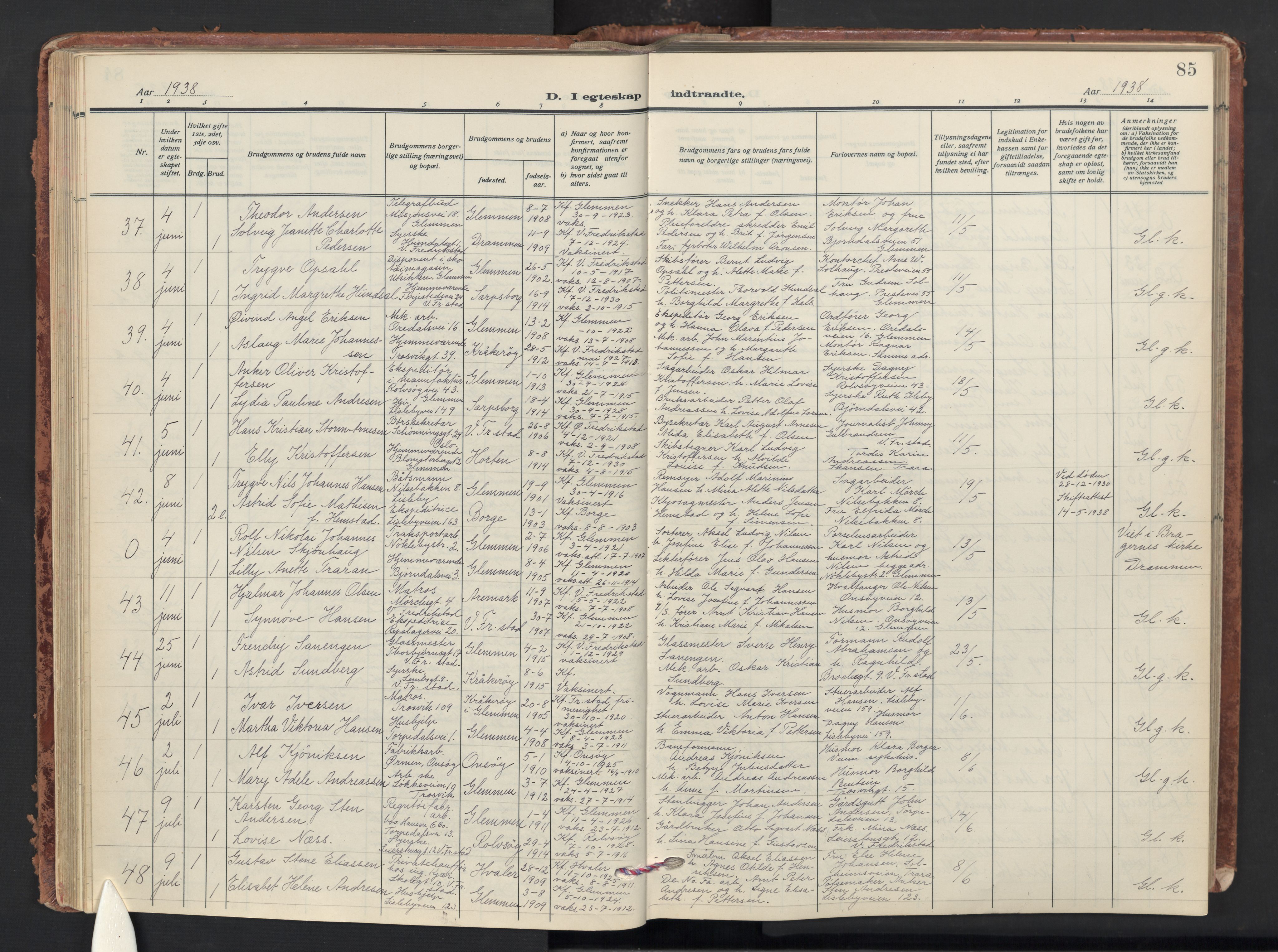 Glemmen prestekontor Kirkebøker, AV/SAO-A-10908/G/Ga/L0010: Klokkerbok nr. 10, 1928-1951, s. 85