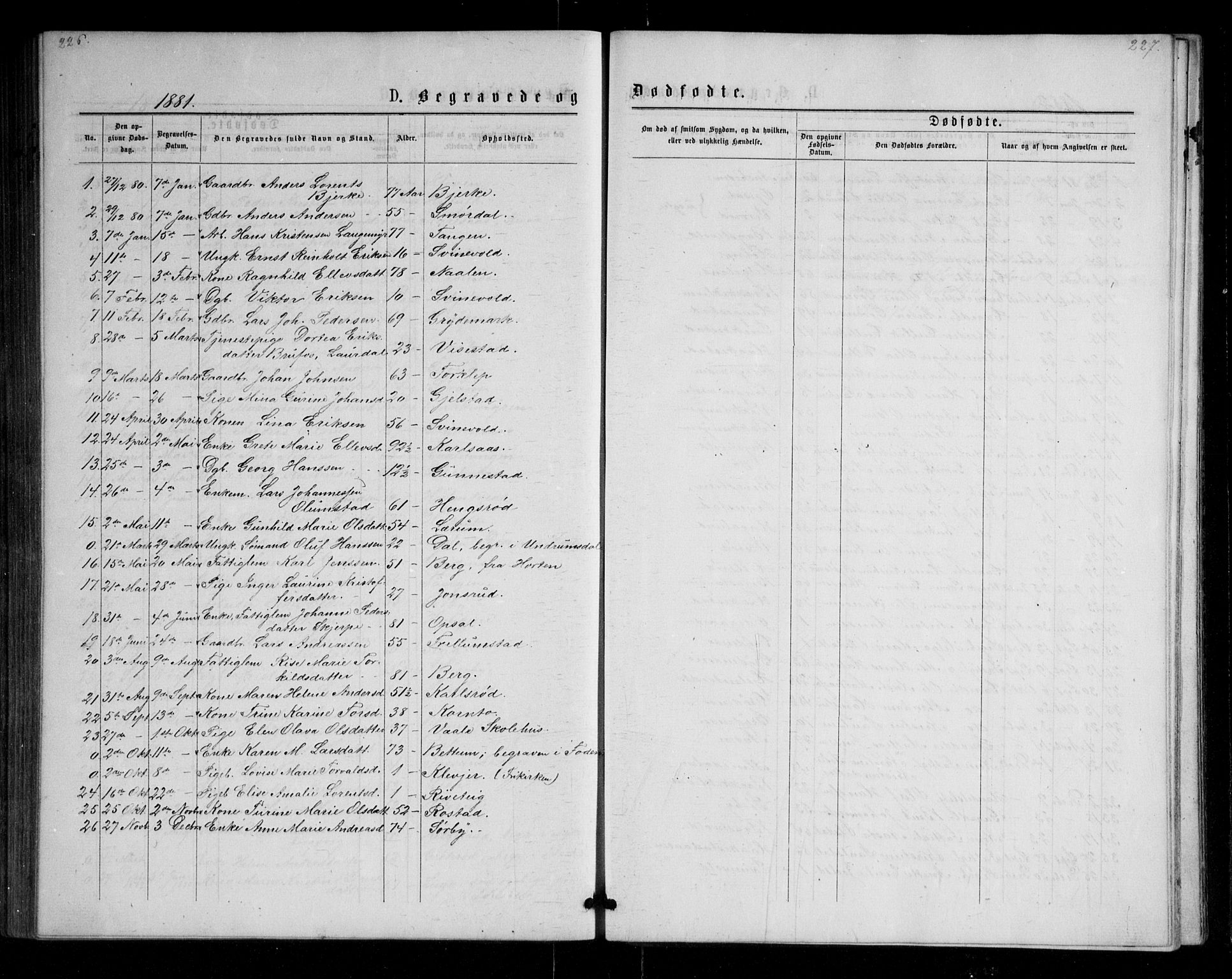 Våle kirkebøker, AV/SAKO-A-334/G/Ga/L0004a: Klokkerbok nr. I 4, 1874-1893, s. 226-227