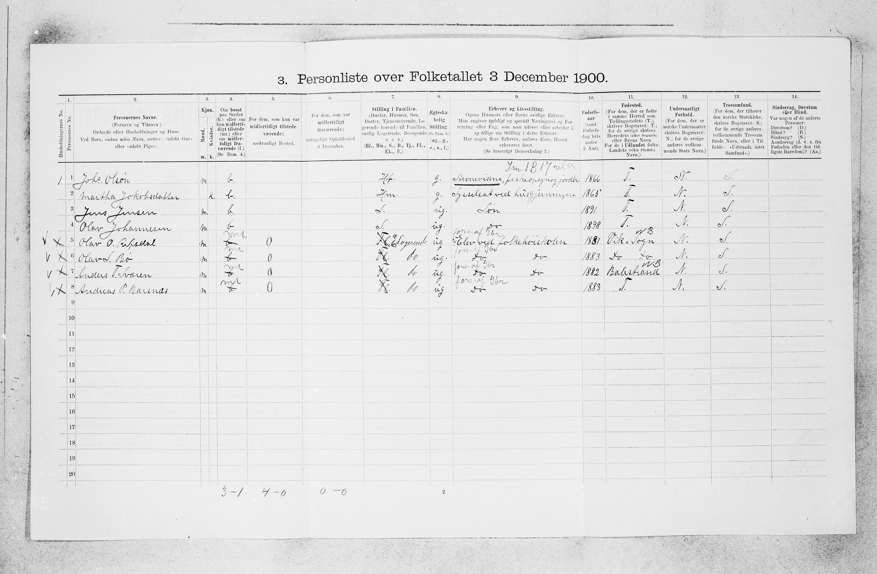 SAB, Folketelling 1900 for 1420 Sogndal herred, 1900, s. 523