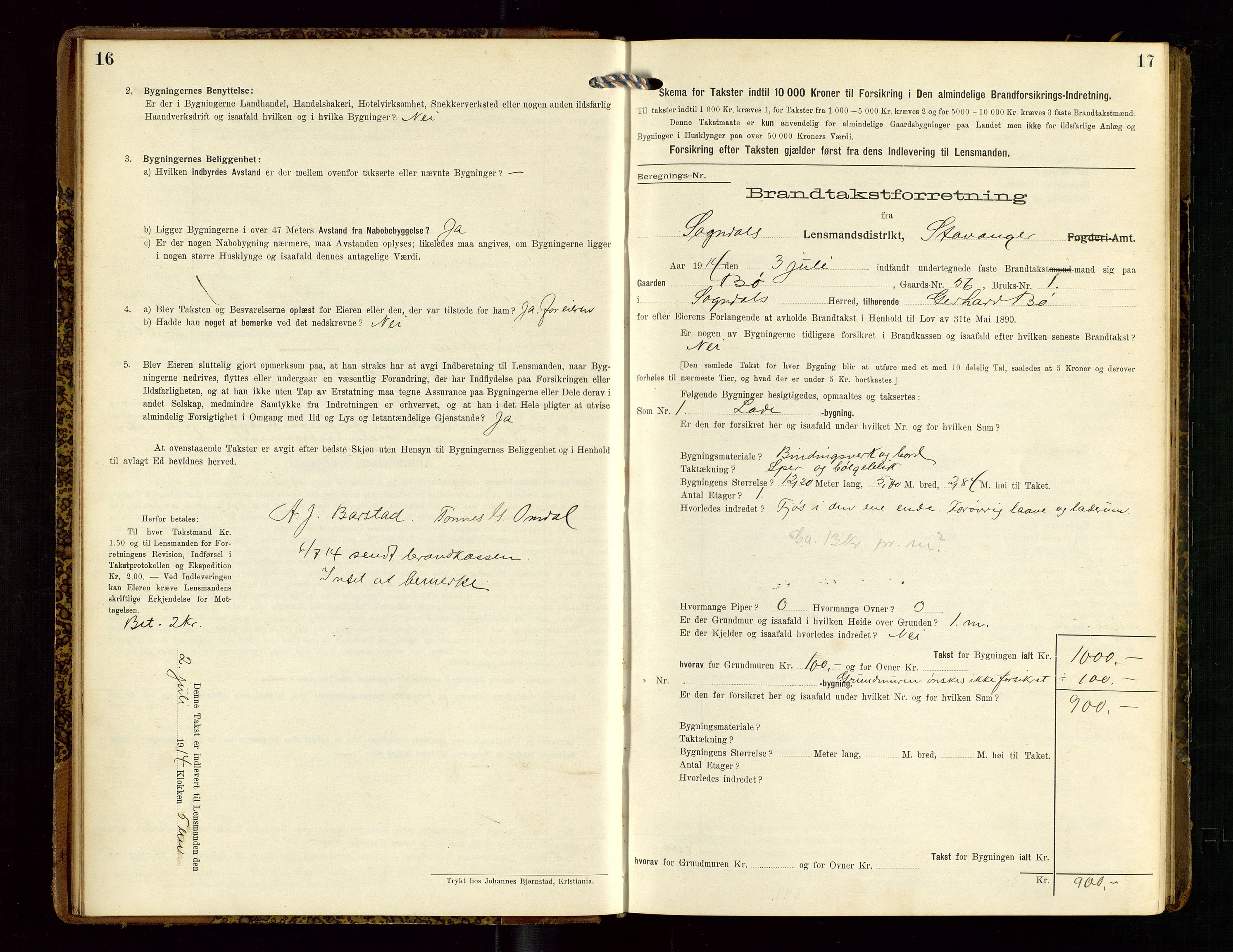 Sokndal lensmannskontor, AV/SAST-A-100417/Gob/L0003: "Brandtakst-Protokol", 1914-1917, s. 16-17