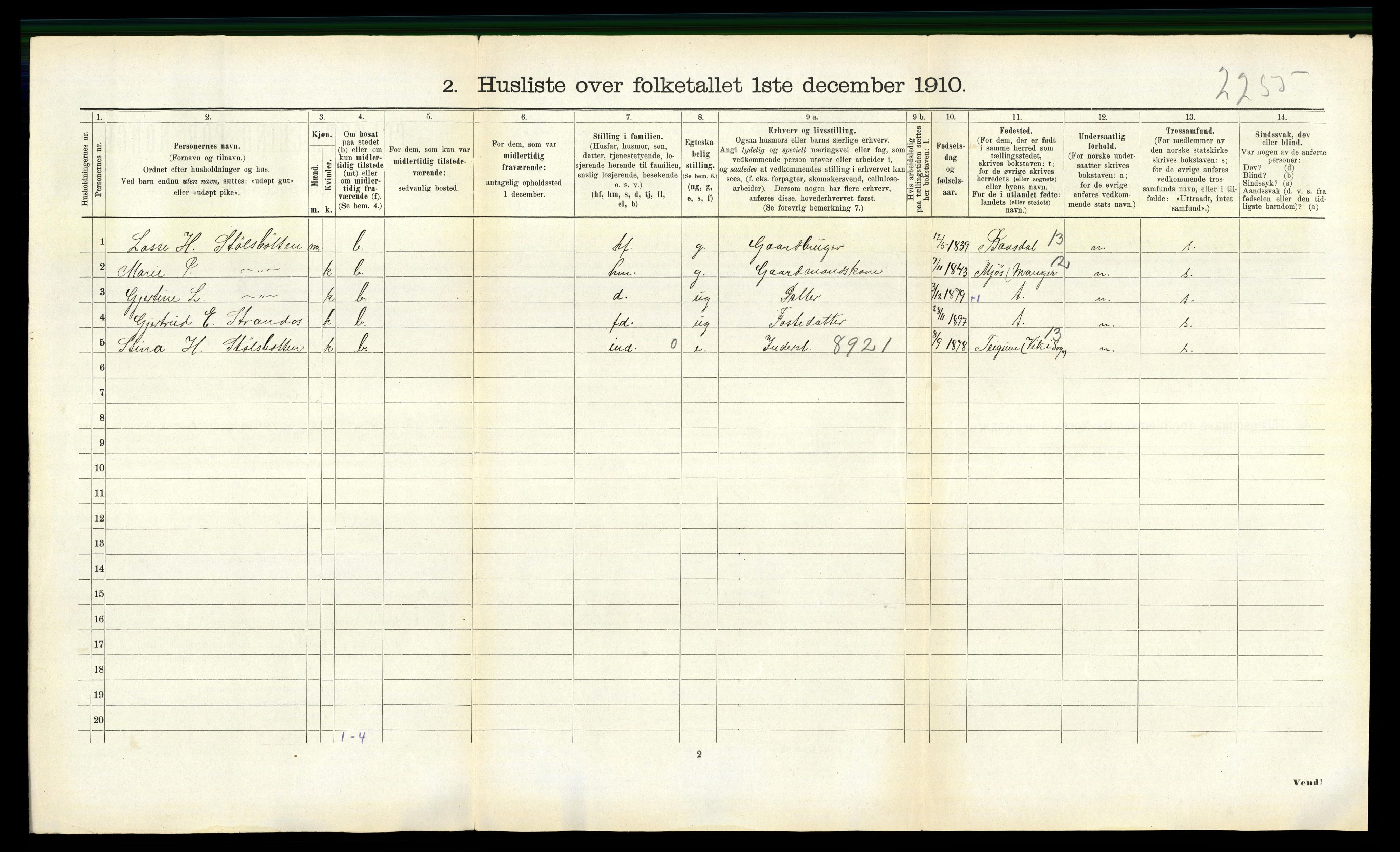 RA, Folketelling 1910 for 1415 Lavik herred, 1910, s. 304