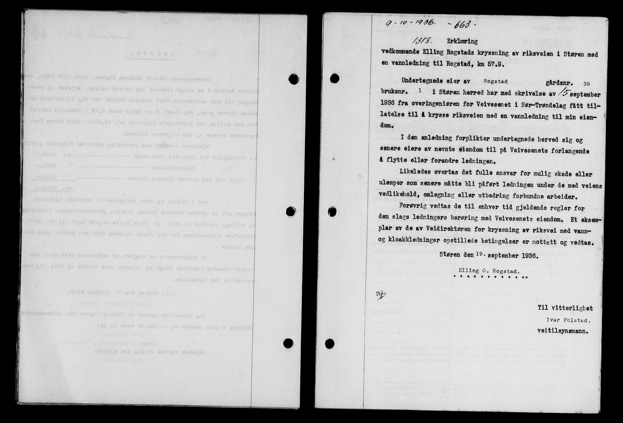 Gauldal sorenskriveri, SAT/A-0014/1/2/2C/L0046: Pantebok nr. 49-50, 1936-1937, Dagboknr: 1318/1936
