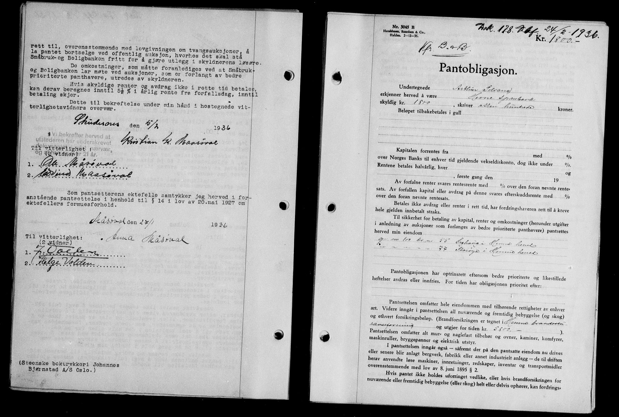 Hitra sorenskriveri, AV/SAT-A-0018/2/2C/2Ca/L0028: Pantebok nr. B-1, 1936-1939, Dagboknr: 178/1936